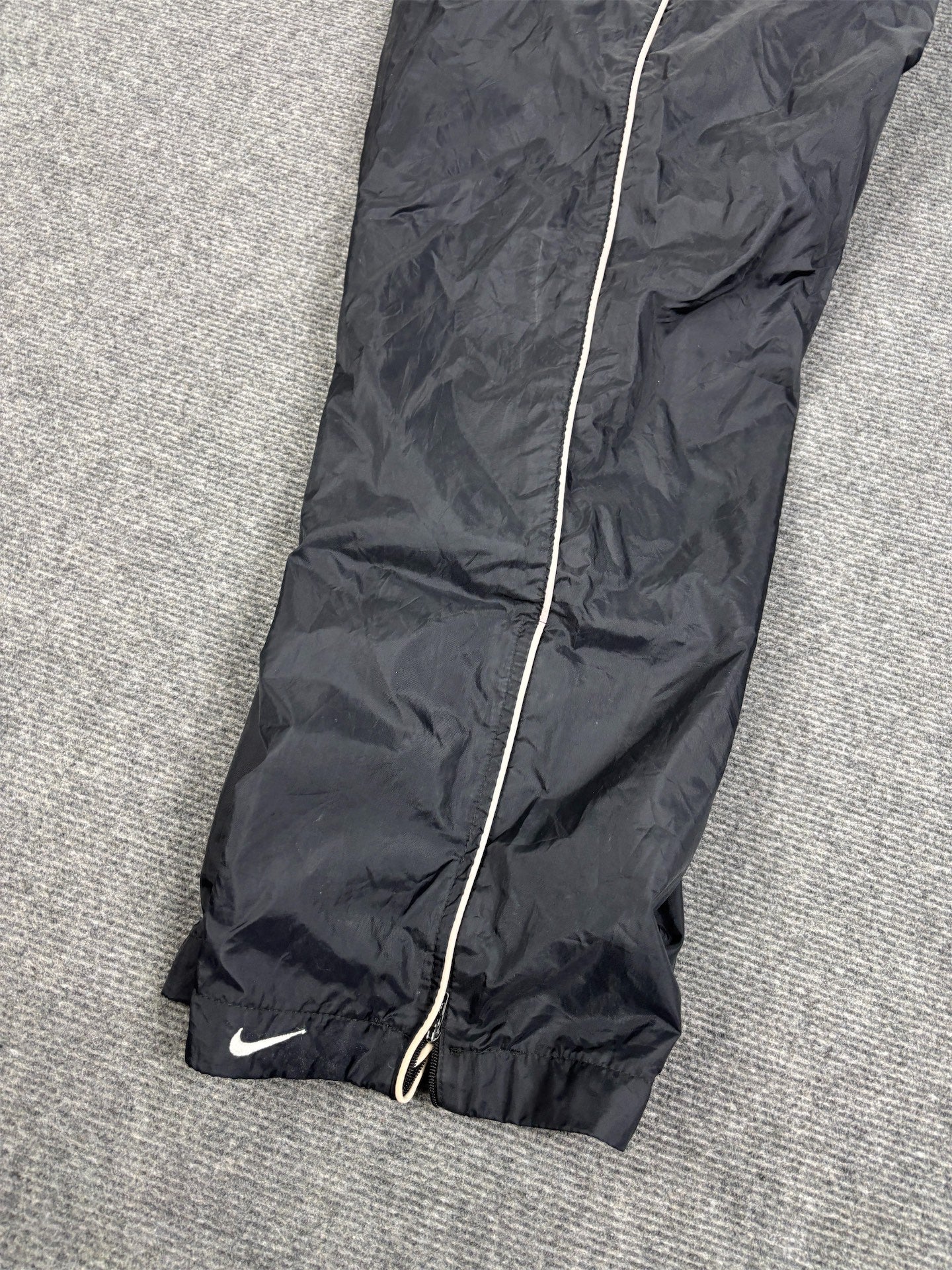 Vintage Y2K Nike Track Pants Women's XS Black White Piping Ankle Swoosh