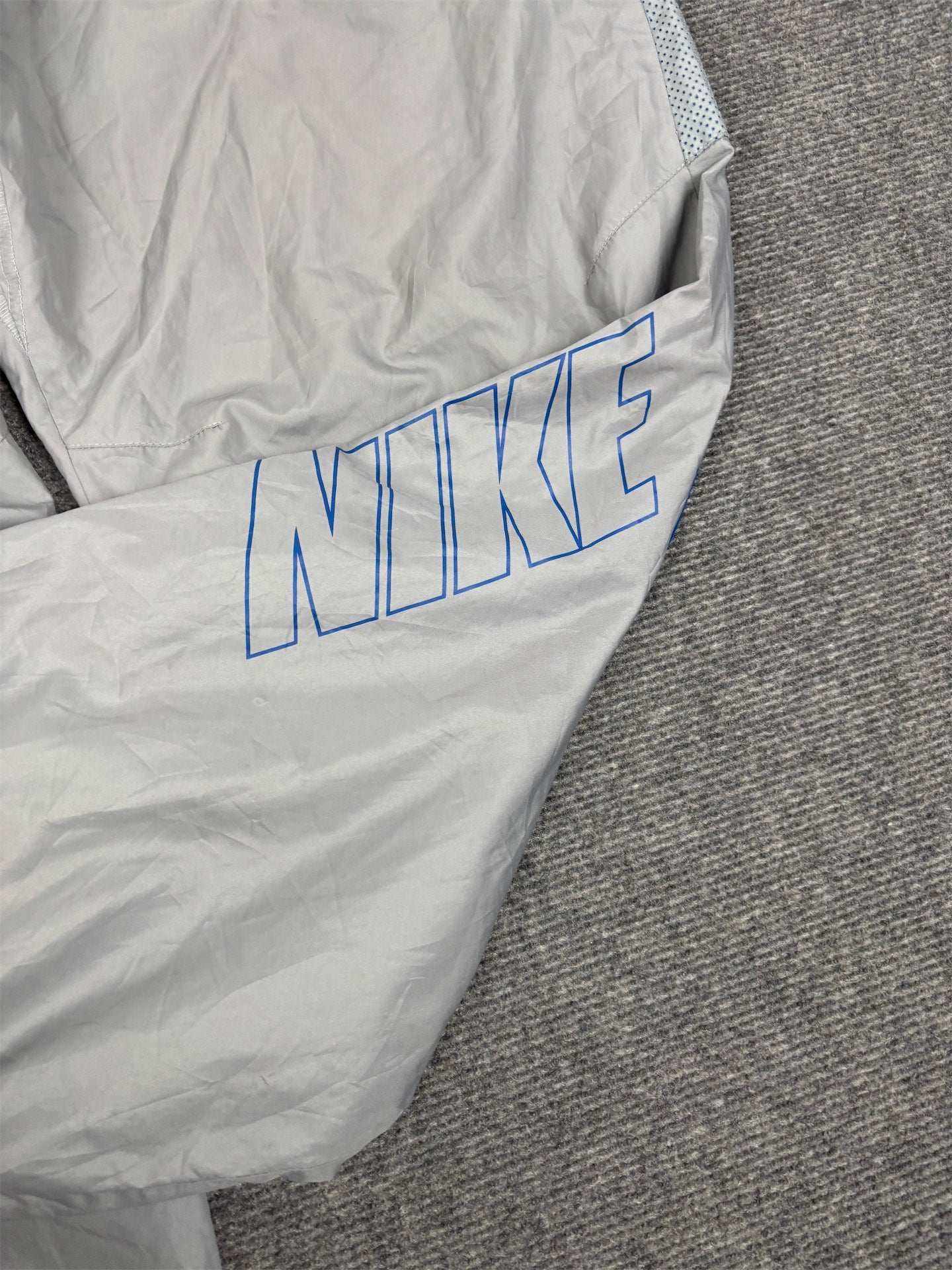 Vintage Y2K Nike Track Pants Men's XL Grey Blue Swoosh Spell Out Logo Baggy Joggers