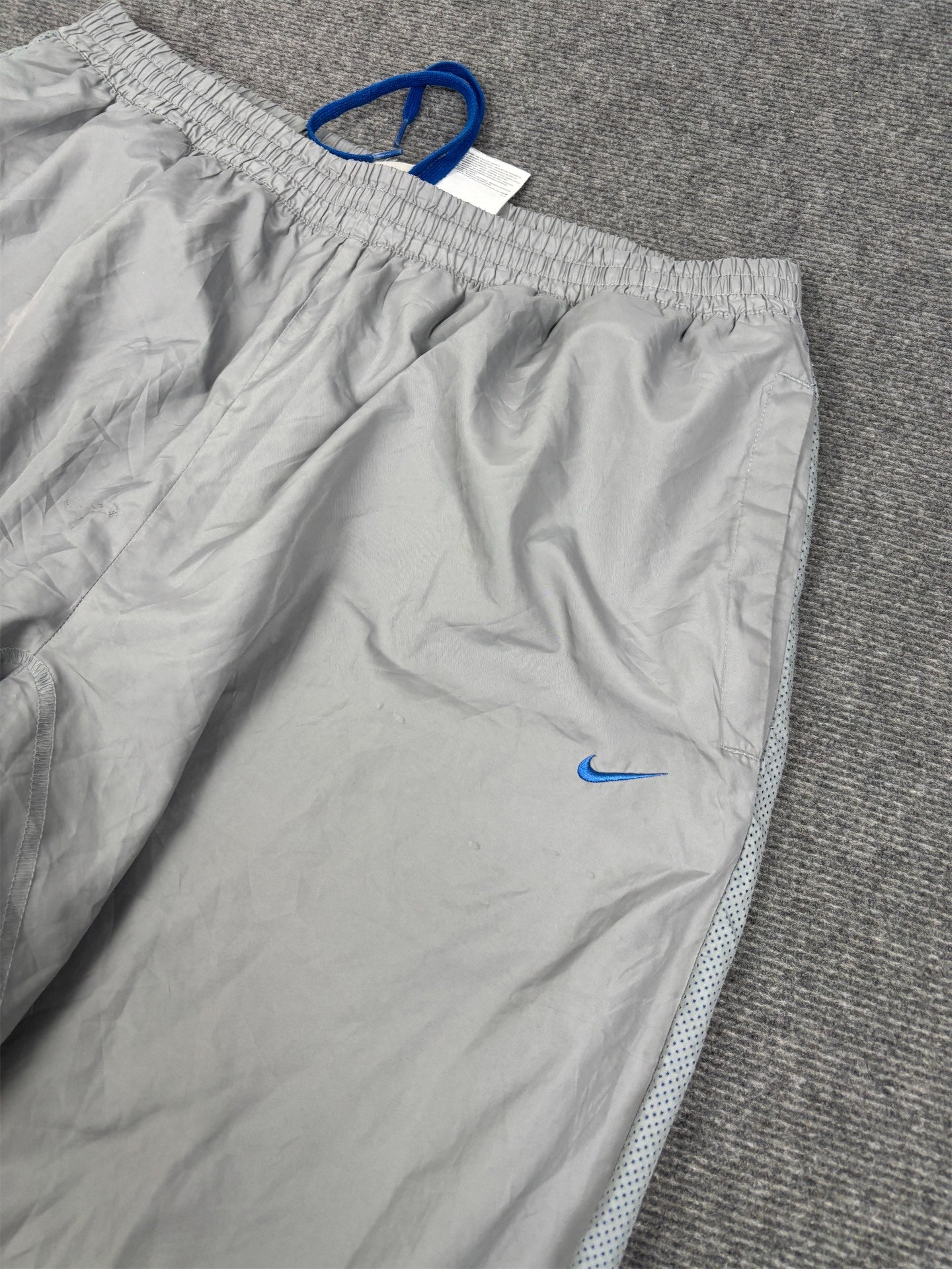 Vintage Y2K Nike Track Pants Men's XL Grey Blue Swoosh Spell Out Logo Baggy Joggers