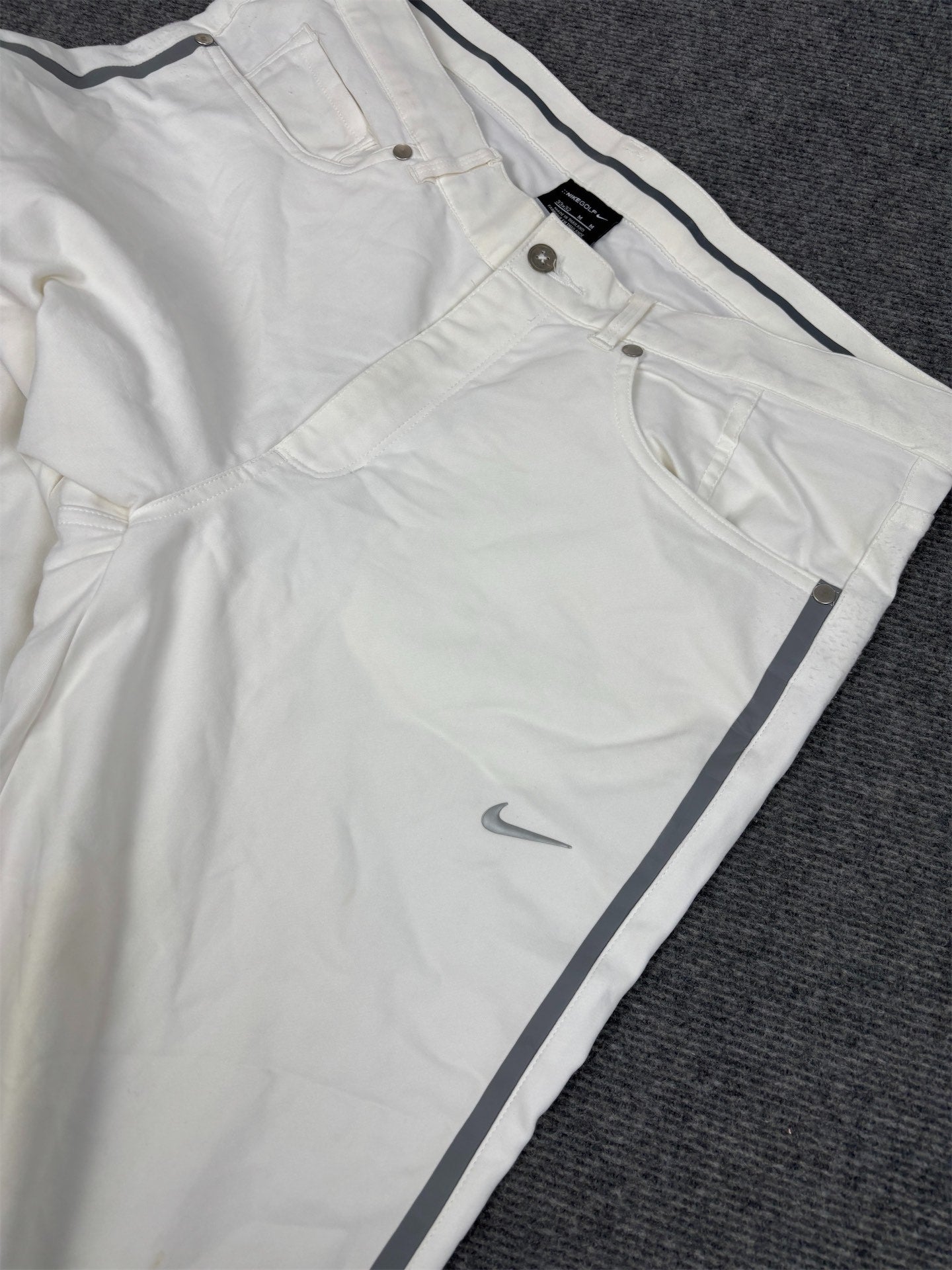 Classic Nike Golf Trousers Men's M White Grey Piping Swoosh Chino Pants Wide Leg