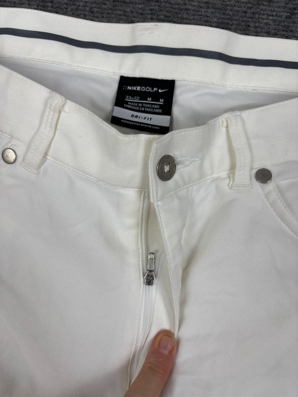 Classic Nike Golf Trousers Men's M White Grey Piping Swoosh Chino Pants Wide Leg
