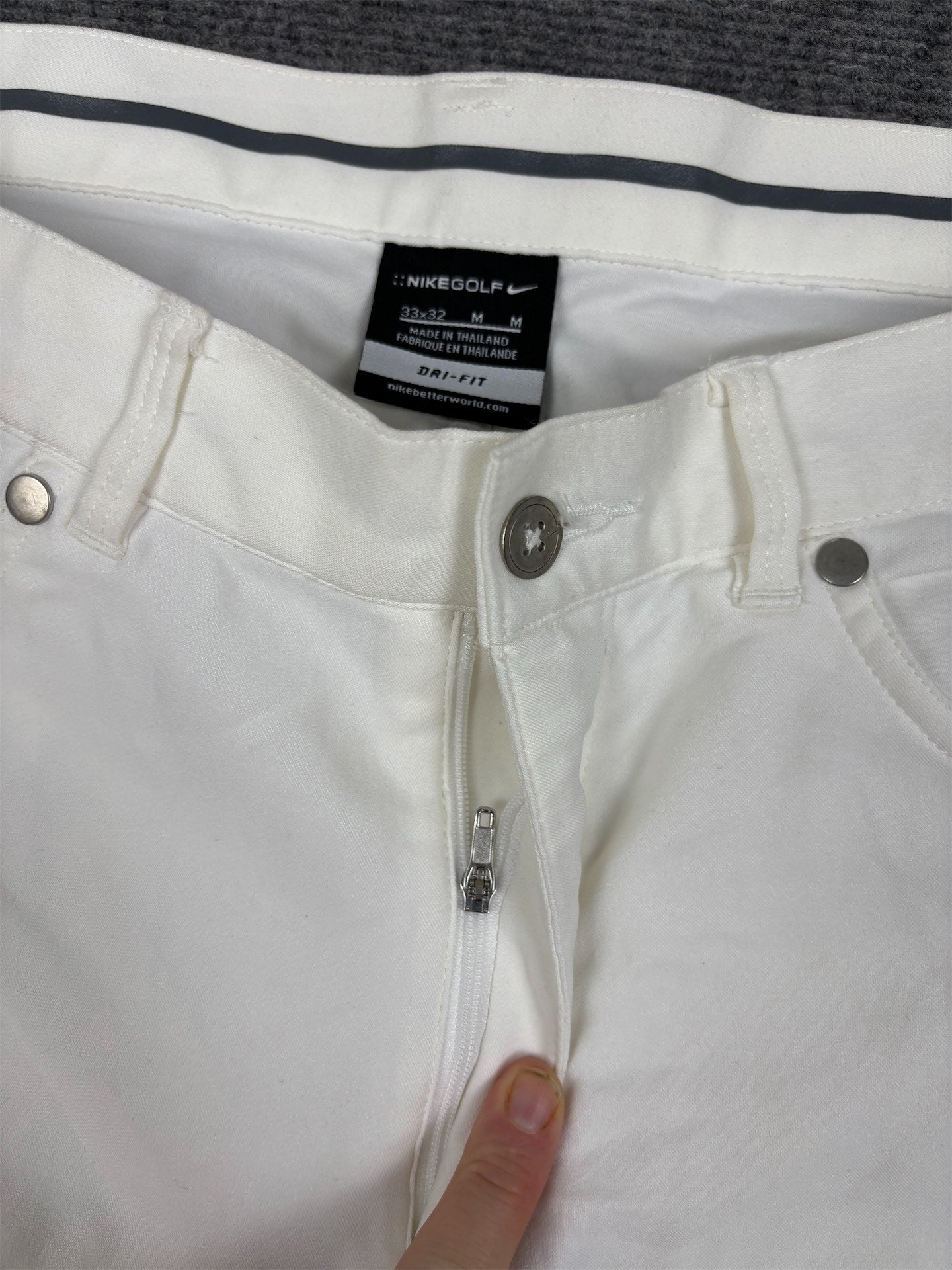 Classic Nike Golf Trousers Men's M White Grey Piping Swoosh Chino Pants Wide Leg