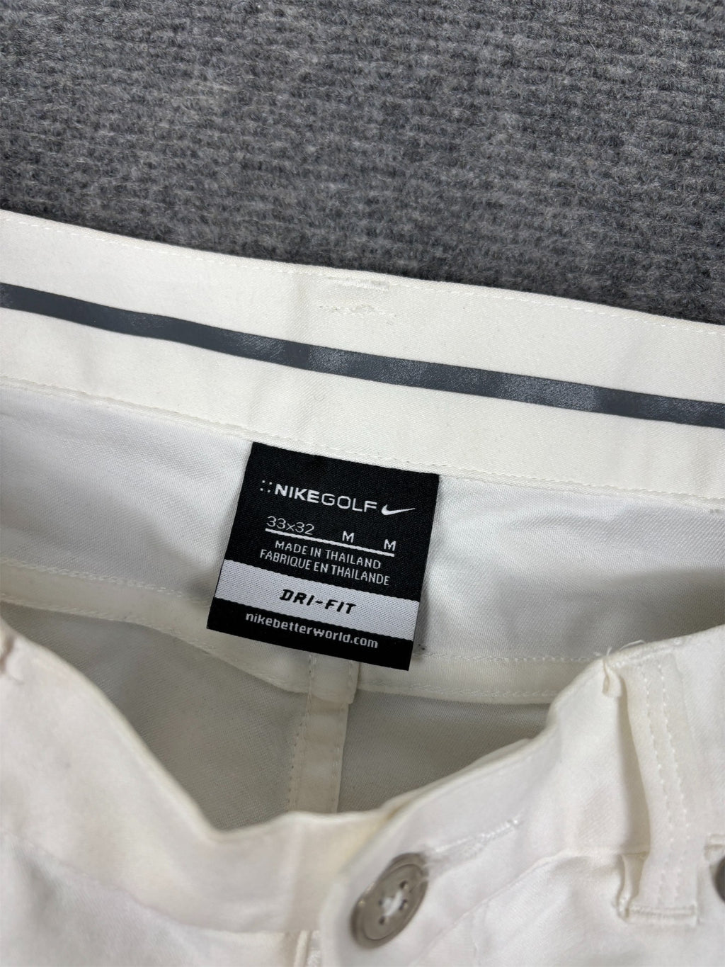 Classic Nike Golf Trousers Men's M White Grey Piping Swoosh Chino Pants Wide Leg