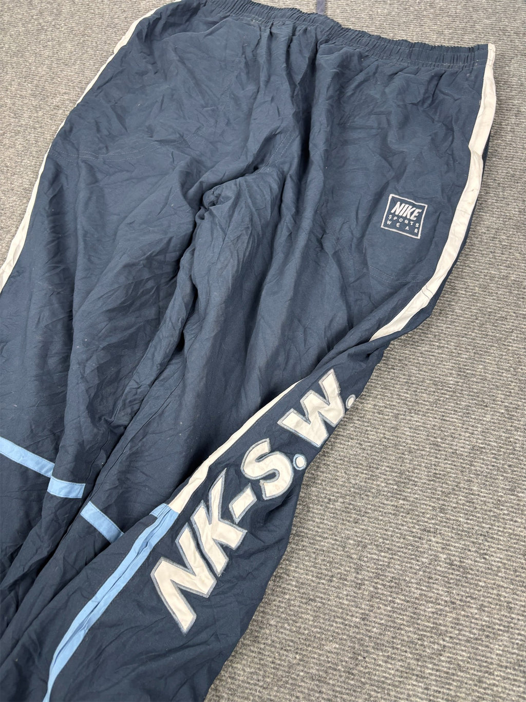 Vintage Y2K Nike Spain Track Pants Men's L Navy Blue Piping White Spell Out Joggers