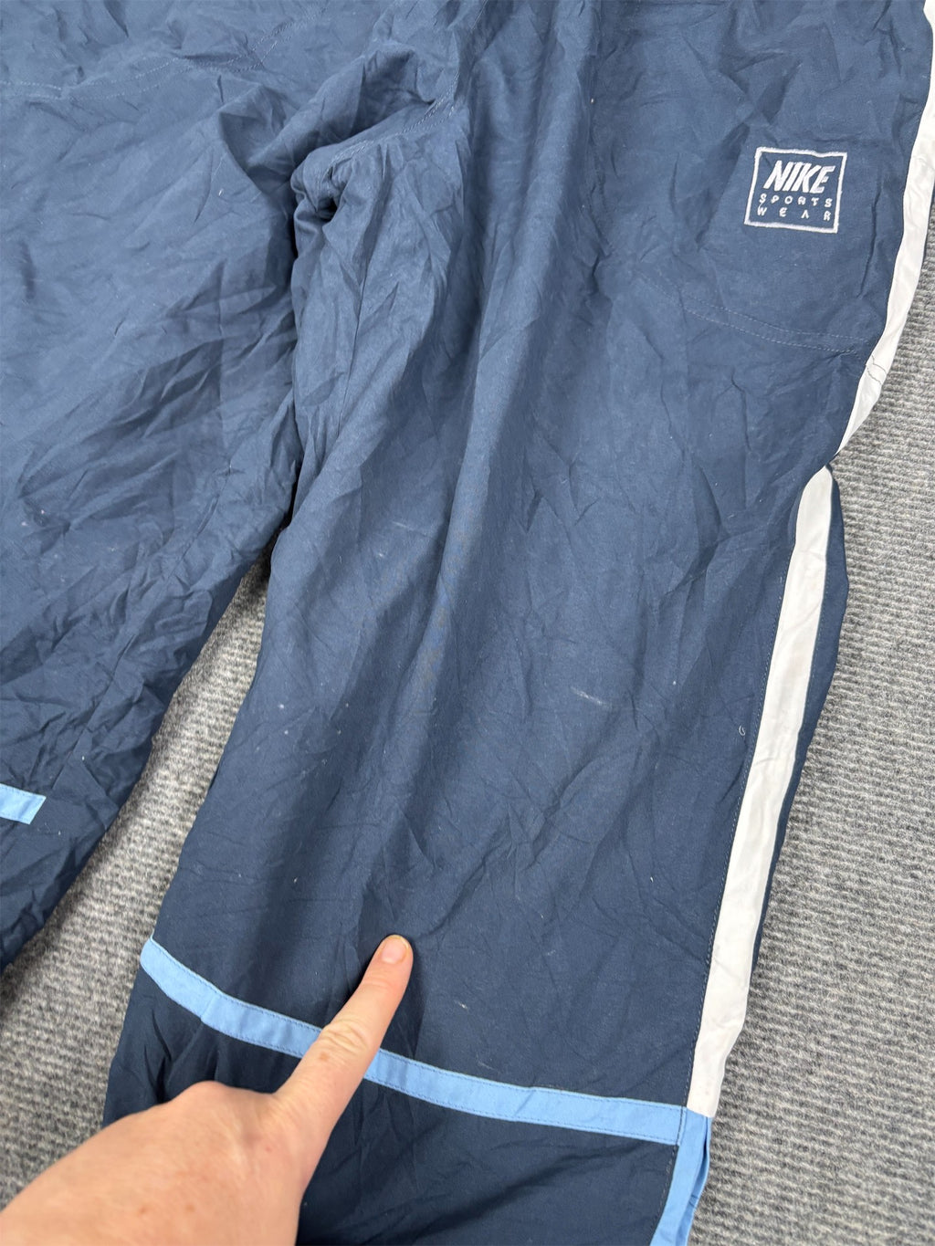 Vintage Y2K Nike Spain Track Pants Men's L Navy Blue Piping White Spell Out Joggers