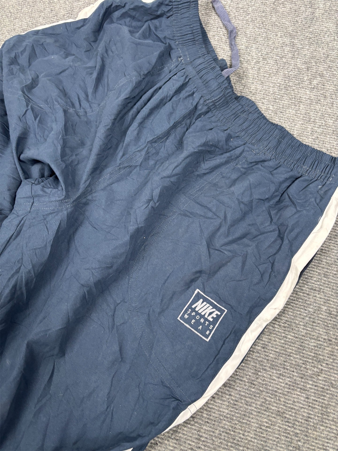 Vintage Y2K Nike Spain Track Pants Men's L Navy Blue Piping White Spell Out Joggers