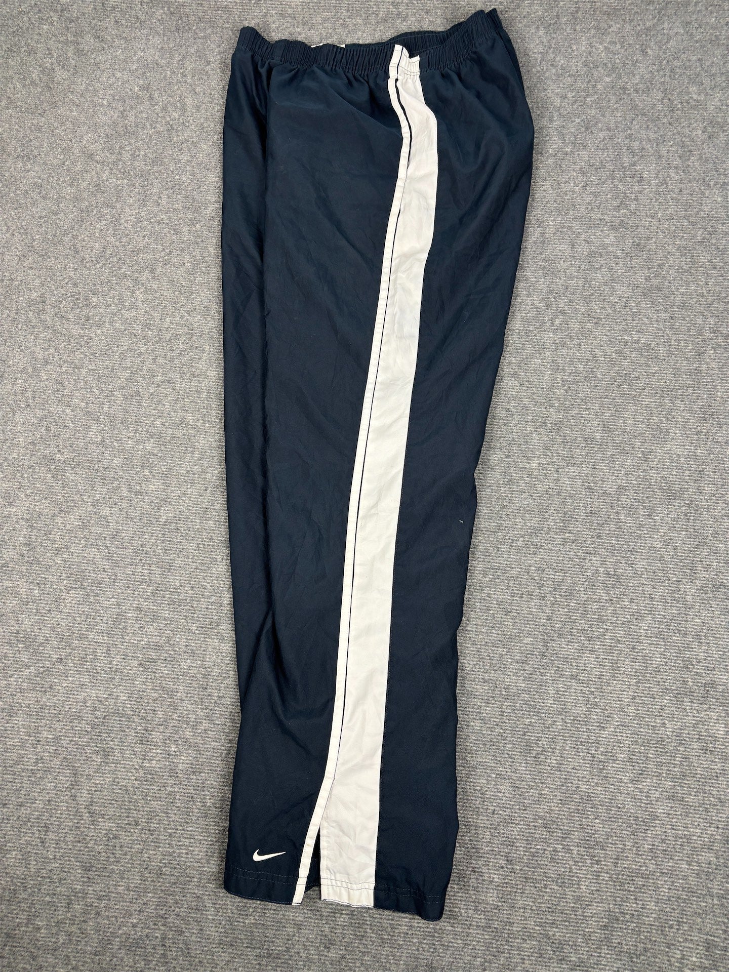 Vintage Y2K Nike Track Pants Women's M Navy White Ankle Swoosh Piping Straight Leg