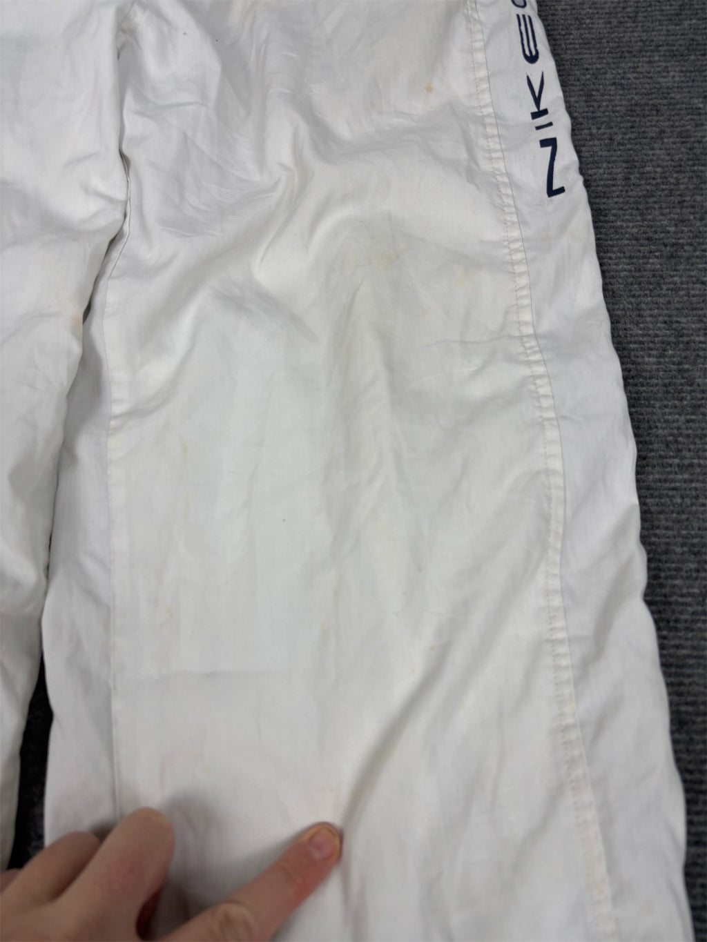 Vintage Y2K Nike Track Pants Women's S White Navy Piping Spell Out Logo
