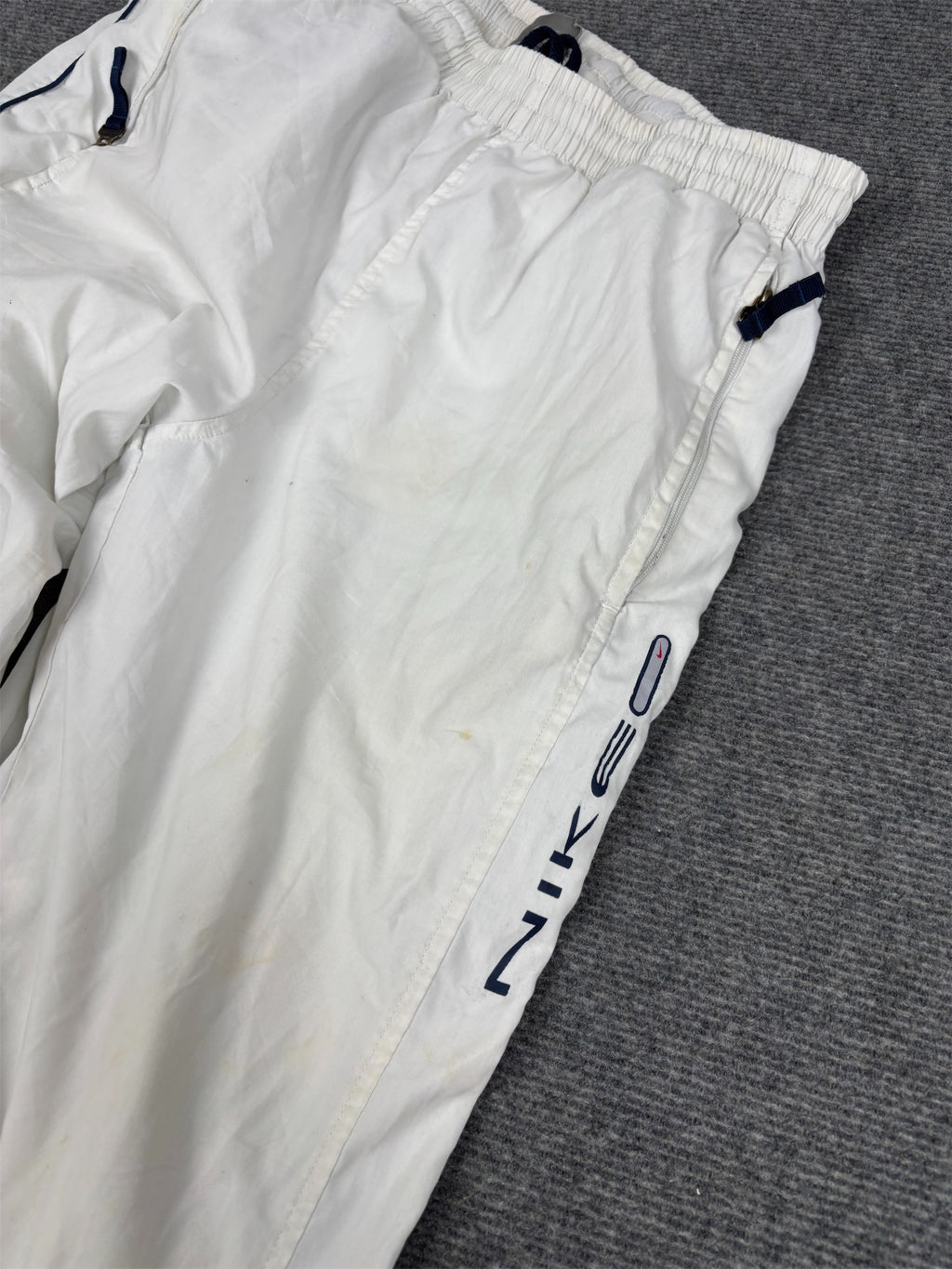 Vintage Y2K Nike Track Pants Women's S White Navy Piping Spell Out Logo