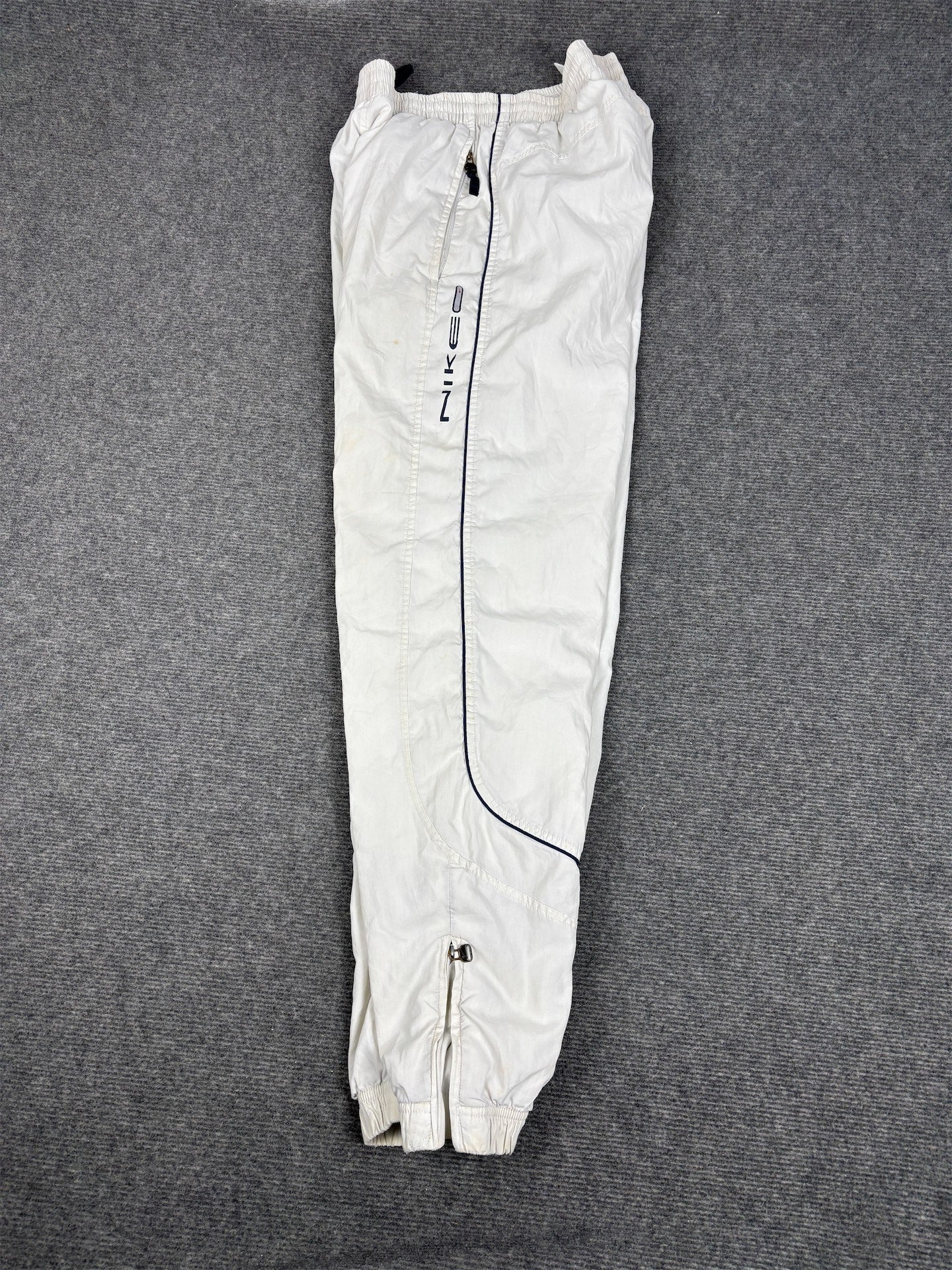 Vintage Y2K Nike Track Pants Women's S White Navy Piping Spell Out Logo