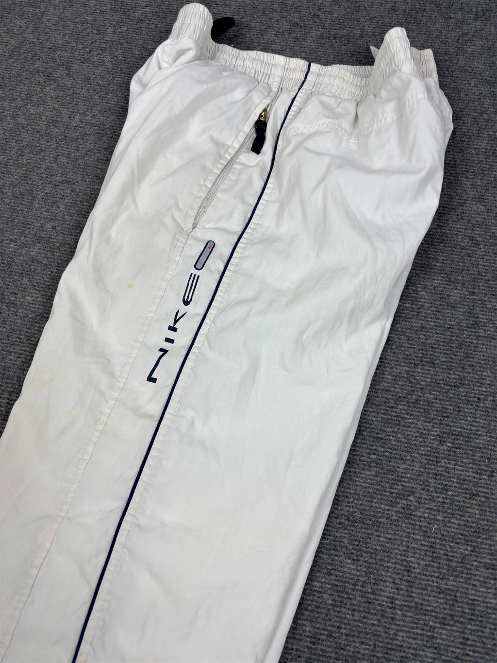 Vintage Y2K Nike Track Pants Women's S White Navy Piping Spell Out Logo