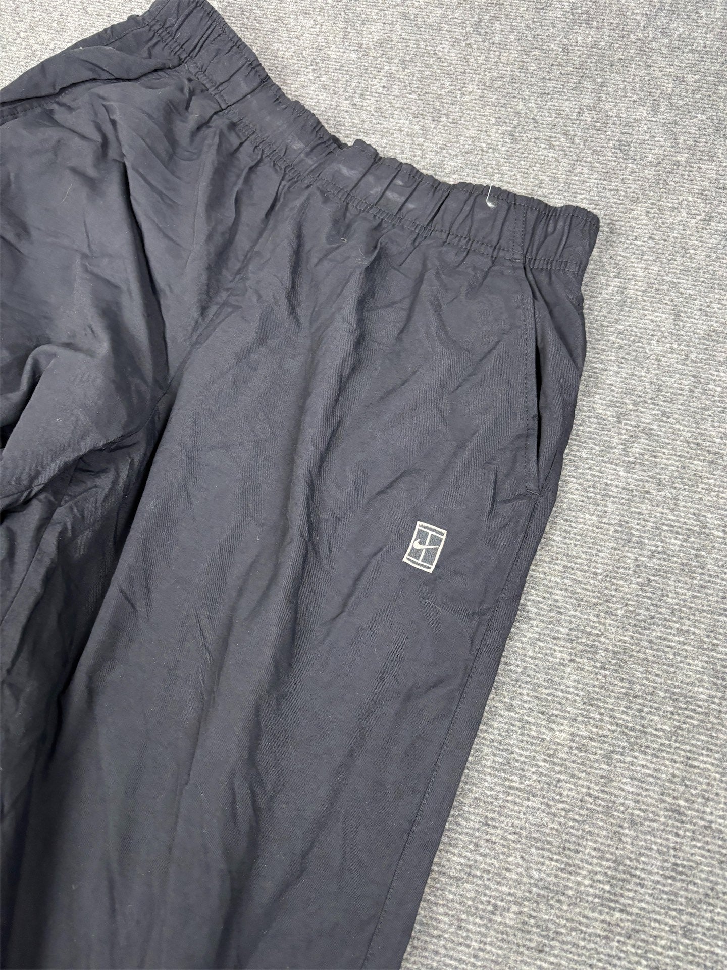 Vintage Y2K Nike Court Track Pants Men's L Black White Logo Baggy Joggers