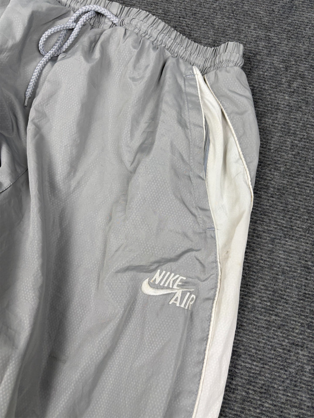 Vintage Y2K Nike Track Pants Men's S Grey White Piping Swoosh Baggy Joggers