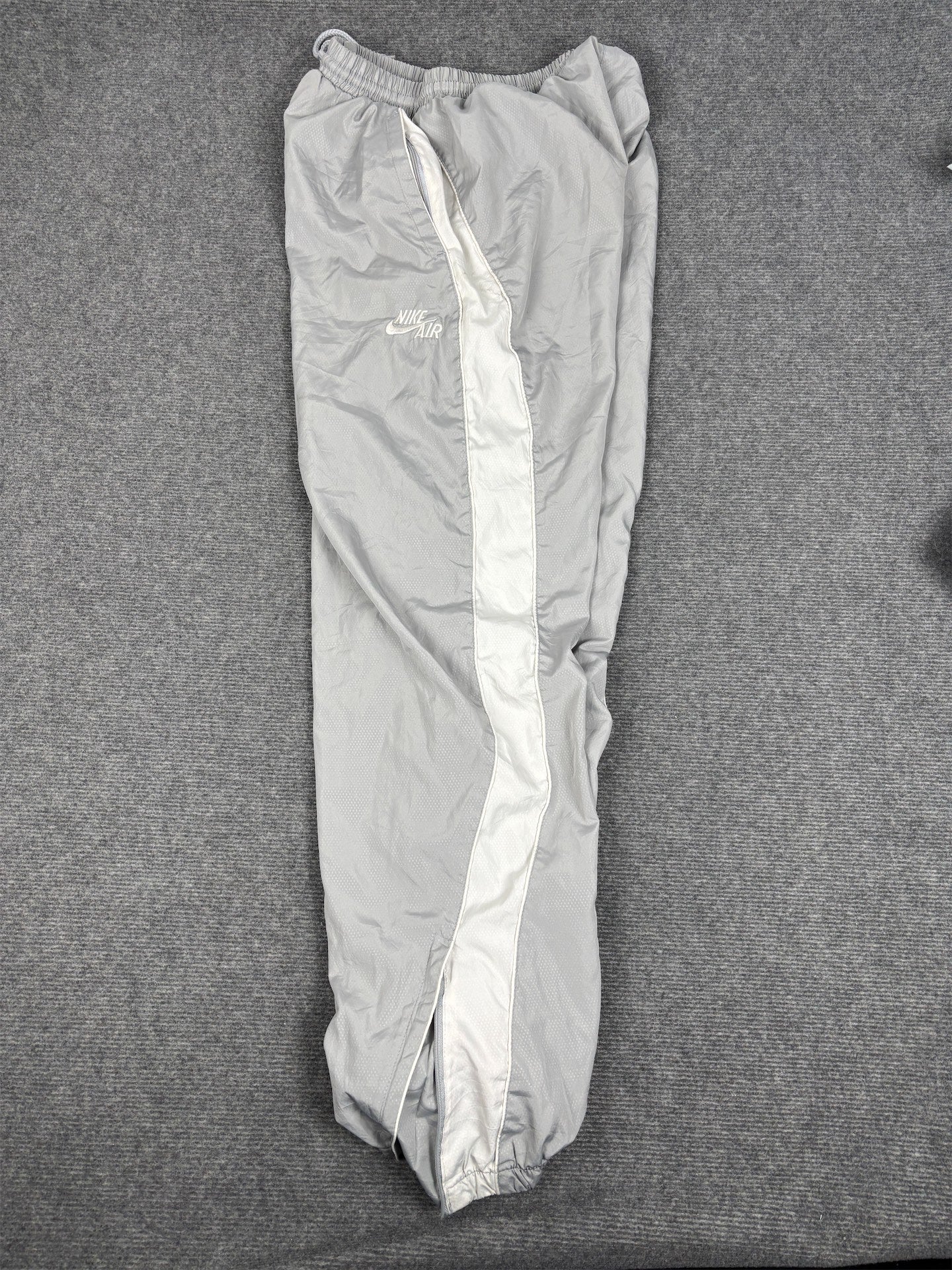 Vintage Y2K Nike Track Pants Men's S Grey White Piping Swoosh Baggy Joggers