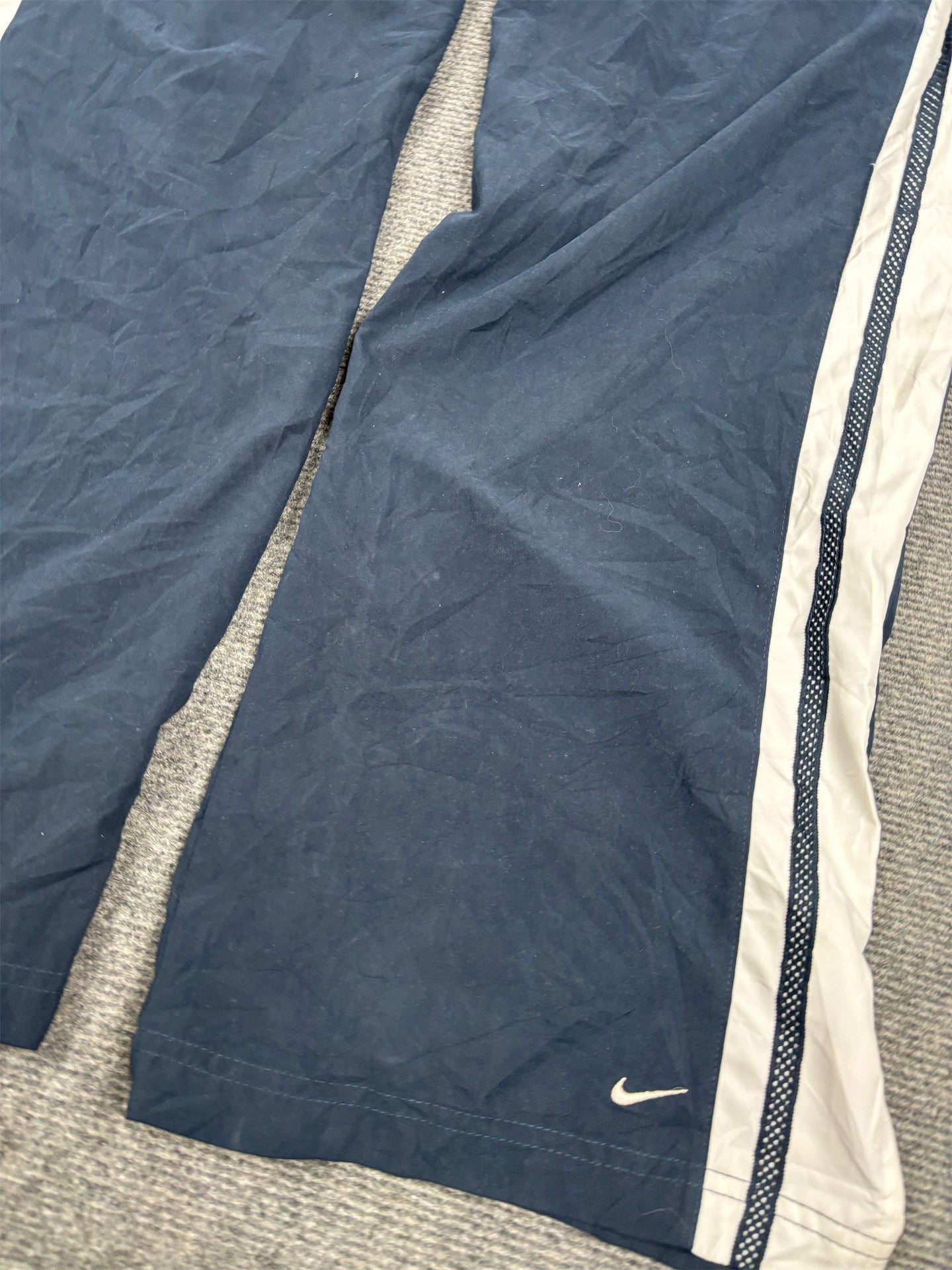 Vintage Y2K Nike Track Pants Women's XL Navy White Panel Ankle Swoosh Joggers