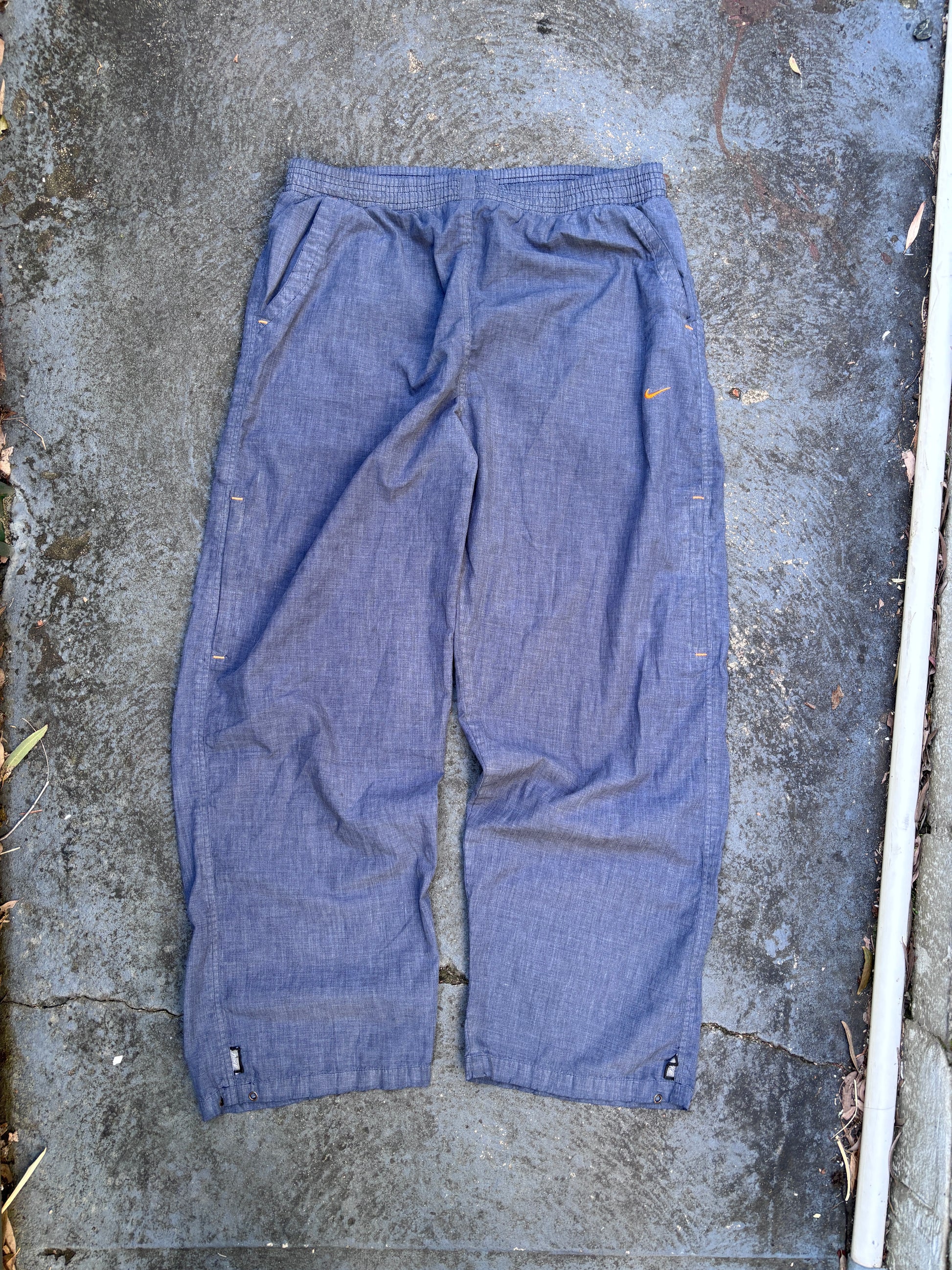 Vintage Y2K Nike Track Pants L Grey Orange Detail Hiking Style Wide Leg Windbreakers