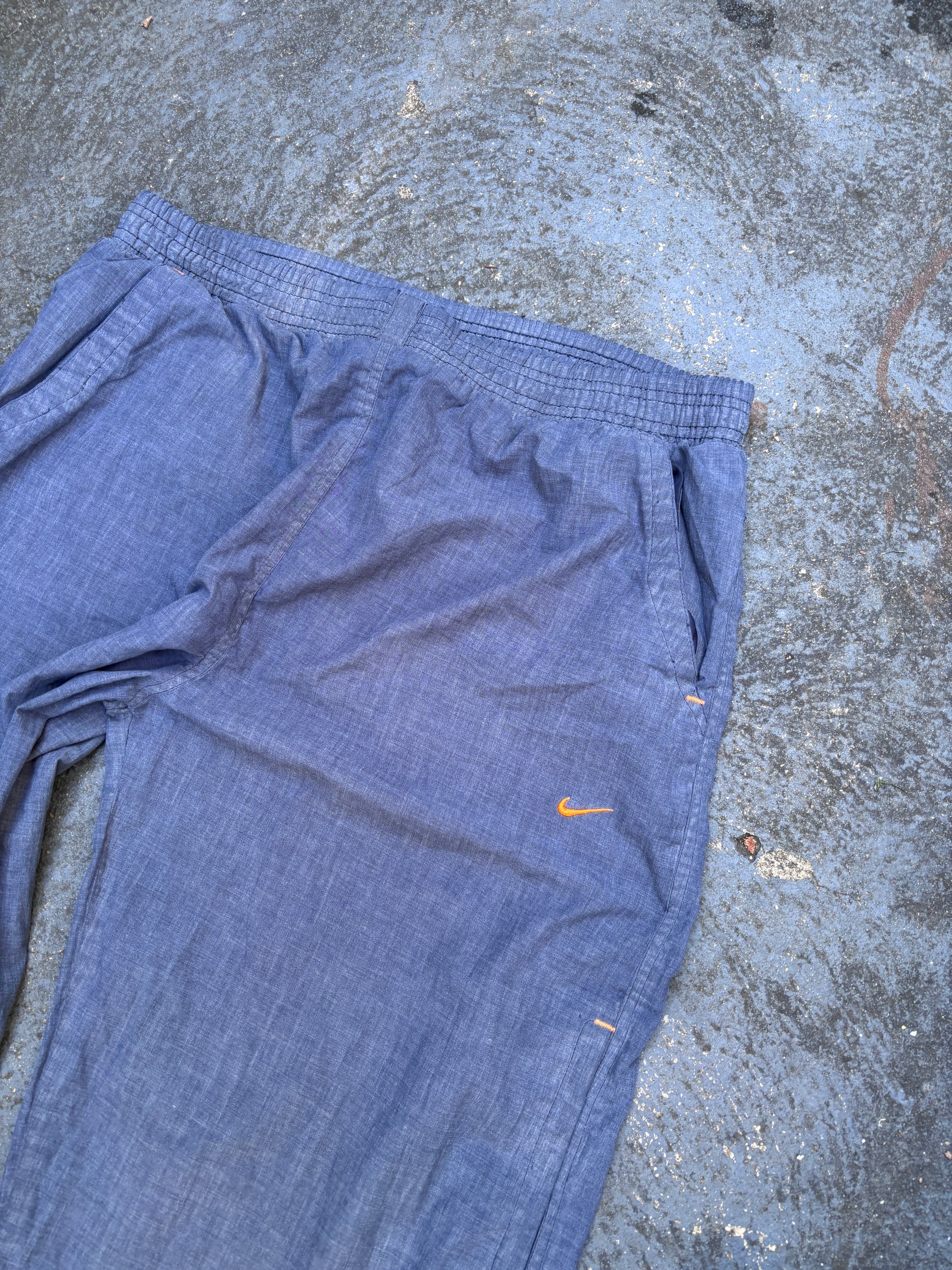 Vintage Y2K Nike Track Pants L Grey Orange Detail Hiking Style Wide Leg Windbreakers