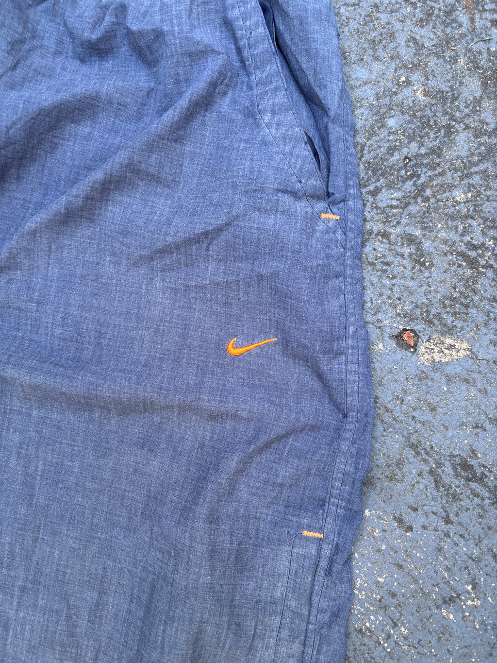Vintage Y2K Nike Track Pants L Grey Orange Detail Hiking Style Wide Leg Windbreakers