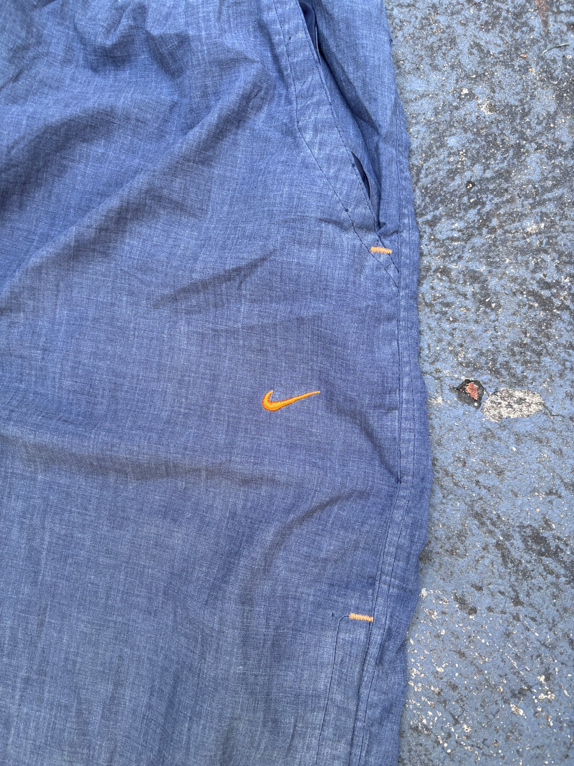 Vintage Y2K Nike Track Pants L Grey Orange Detail Hiking Style Wide Leg Windbreakers