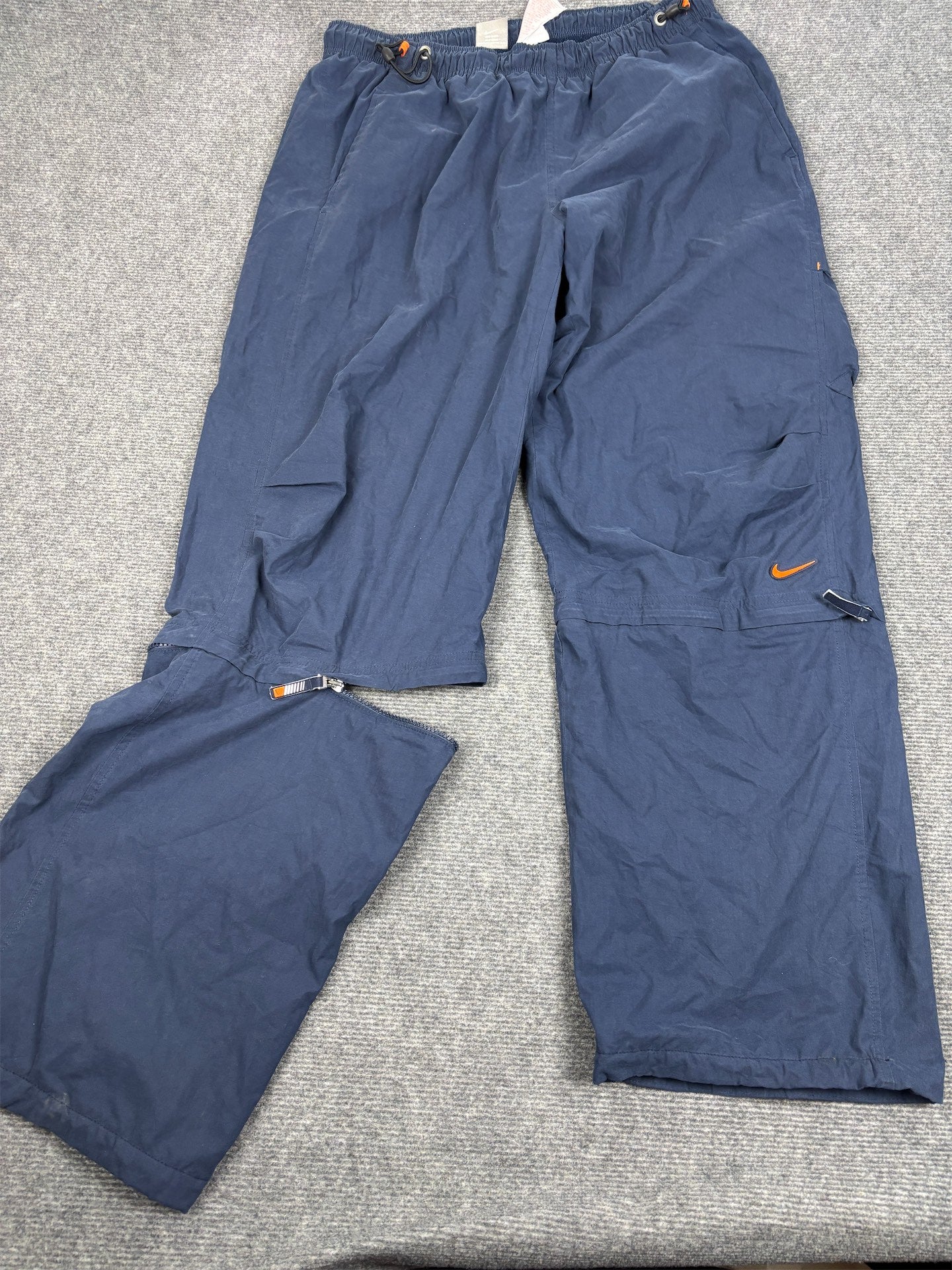 Vintage Y2K Nike Cargo Track Pants Men's L Navy Rare Shorts Zip Off Baggy Joggers