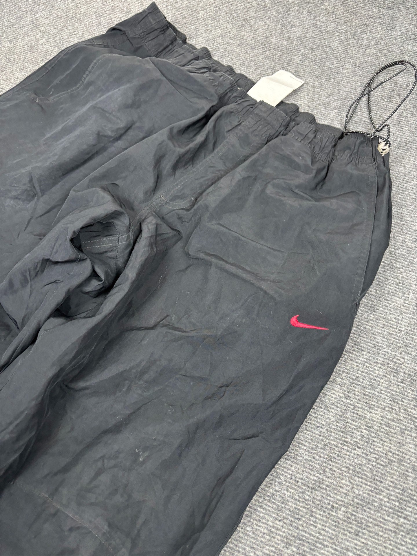 Vintage Y2K Nike Track Pants Men's L Black Red Swoosh Spell Out Logo Baggy Joggers