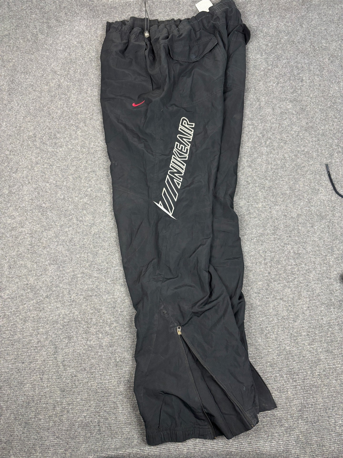Vintage Y2K Nike Track Pants Men's L Black Red Swoosh Spell Out Logo Baggy Joggers