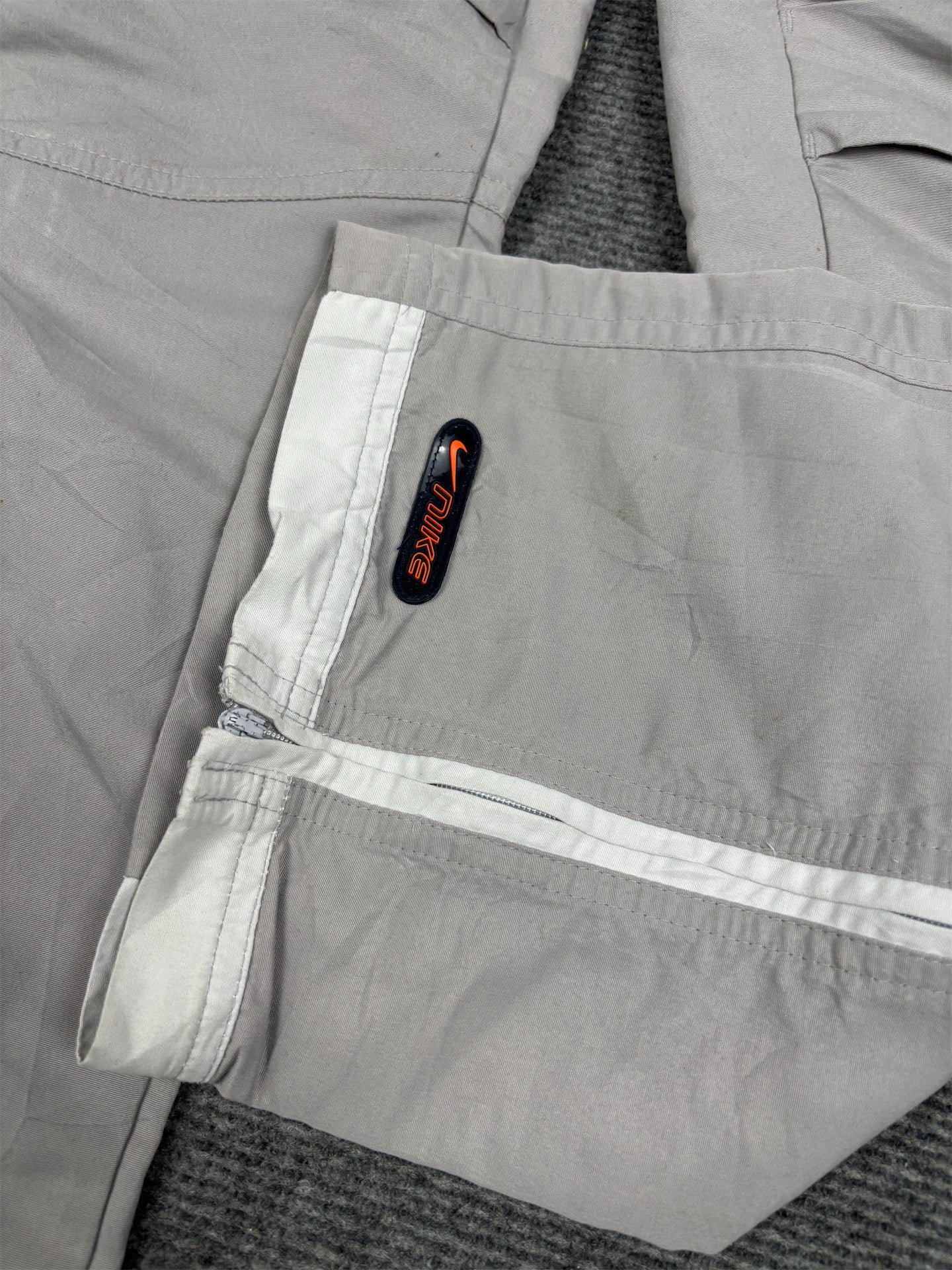 Vintage Y2K Nike Track Pants Men's M Grey Orange Swoosh Spell Out Badge