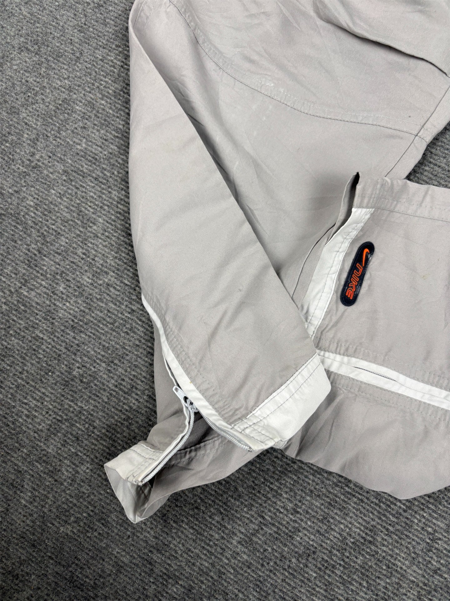 Vintage Y2K Nike Track Pants Men's M Grey Orange Swoosh Spell Out Badge