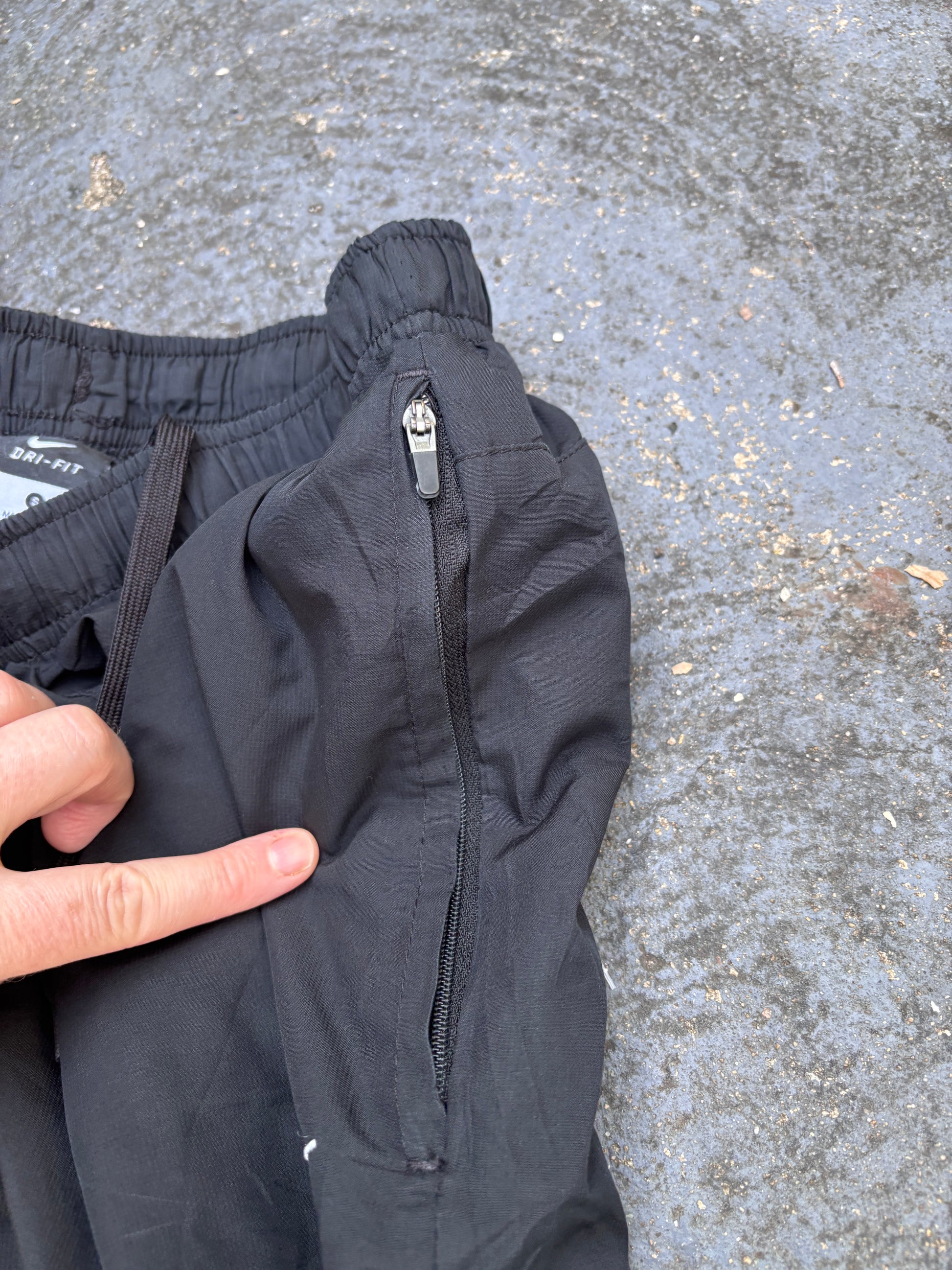 Classic Nike Track Pants Size S Black White Swoosh Nylon Style Windbreakers