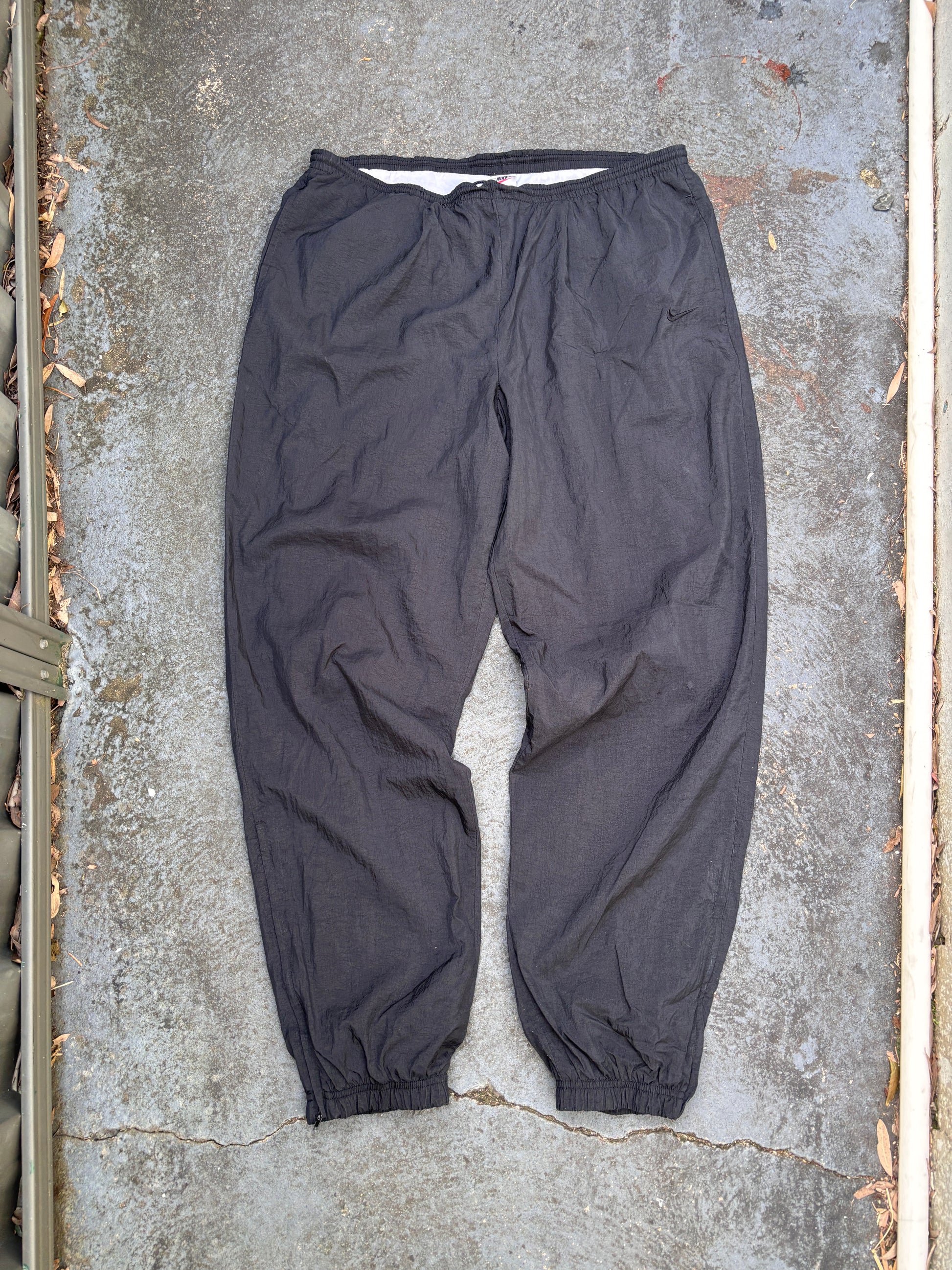 Vintage 90s Nike Track Pants Size L Double Black Classic Nylon Windbreakers