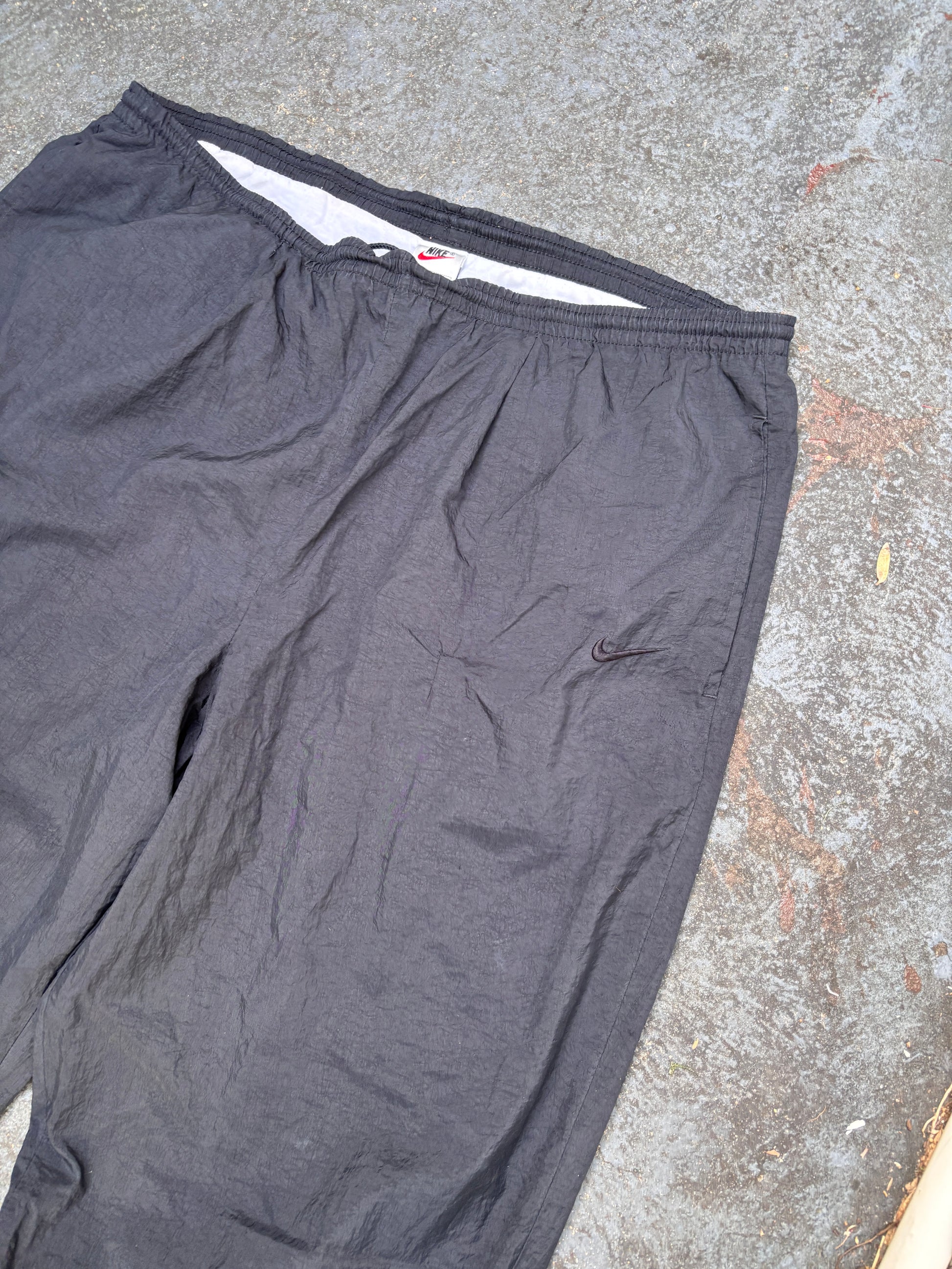 Vintage 90s Nike Track Pants Size L Double Black Classic Nylon Windbreakers
