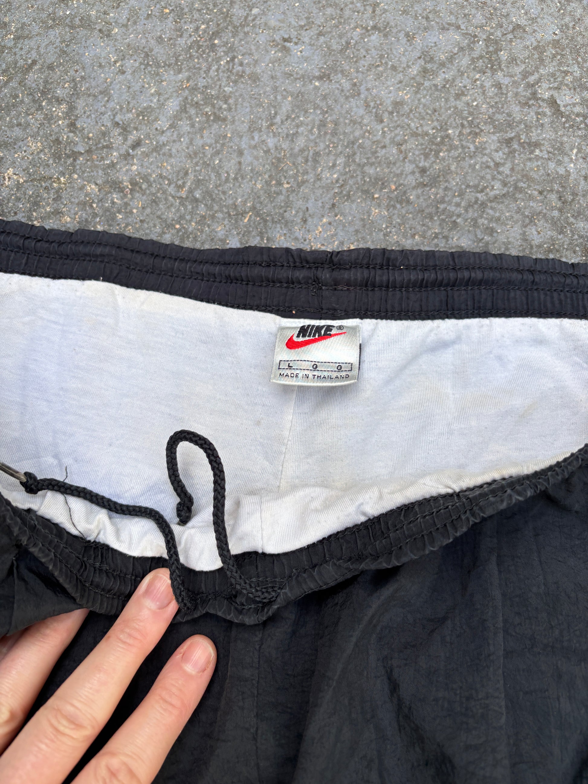 Vintage 90s Nike Track Pants Size L Double Black Classic Nylon Windbreakers