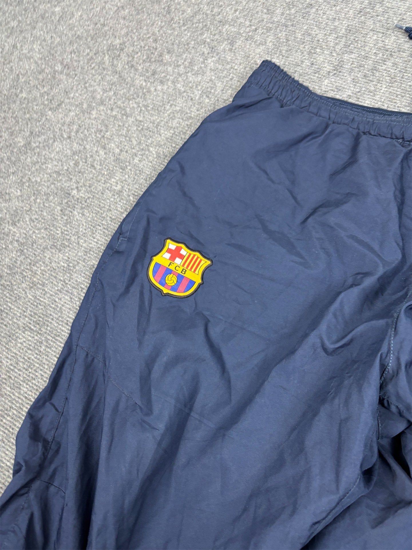 Classic Y2K Nike Track Pants Men's L Navy Barcelona FC badge logo joggers Wide Leg