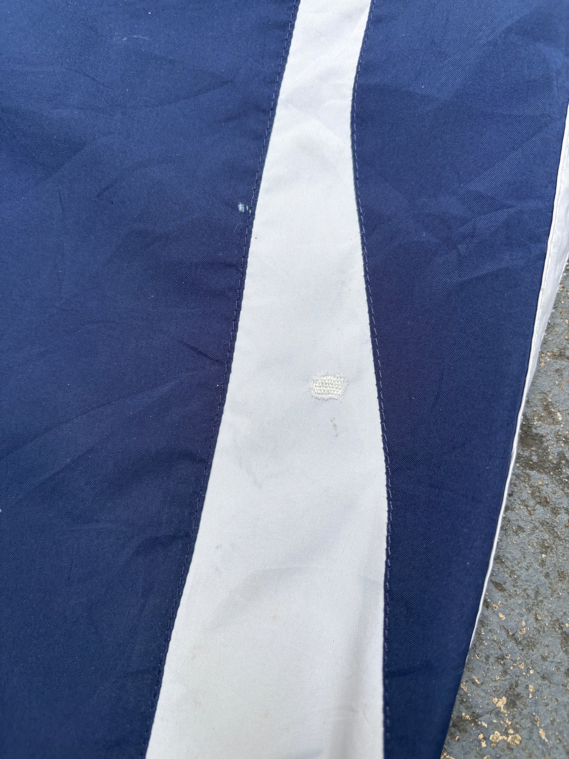 Vintage 90s Nike Football Track Pants L Navy White Detail Logo Wide Leg Ankle Zip