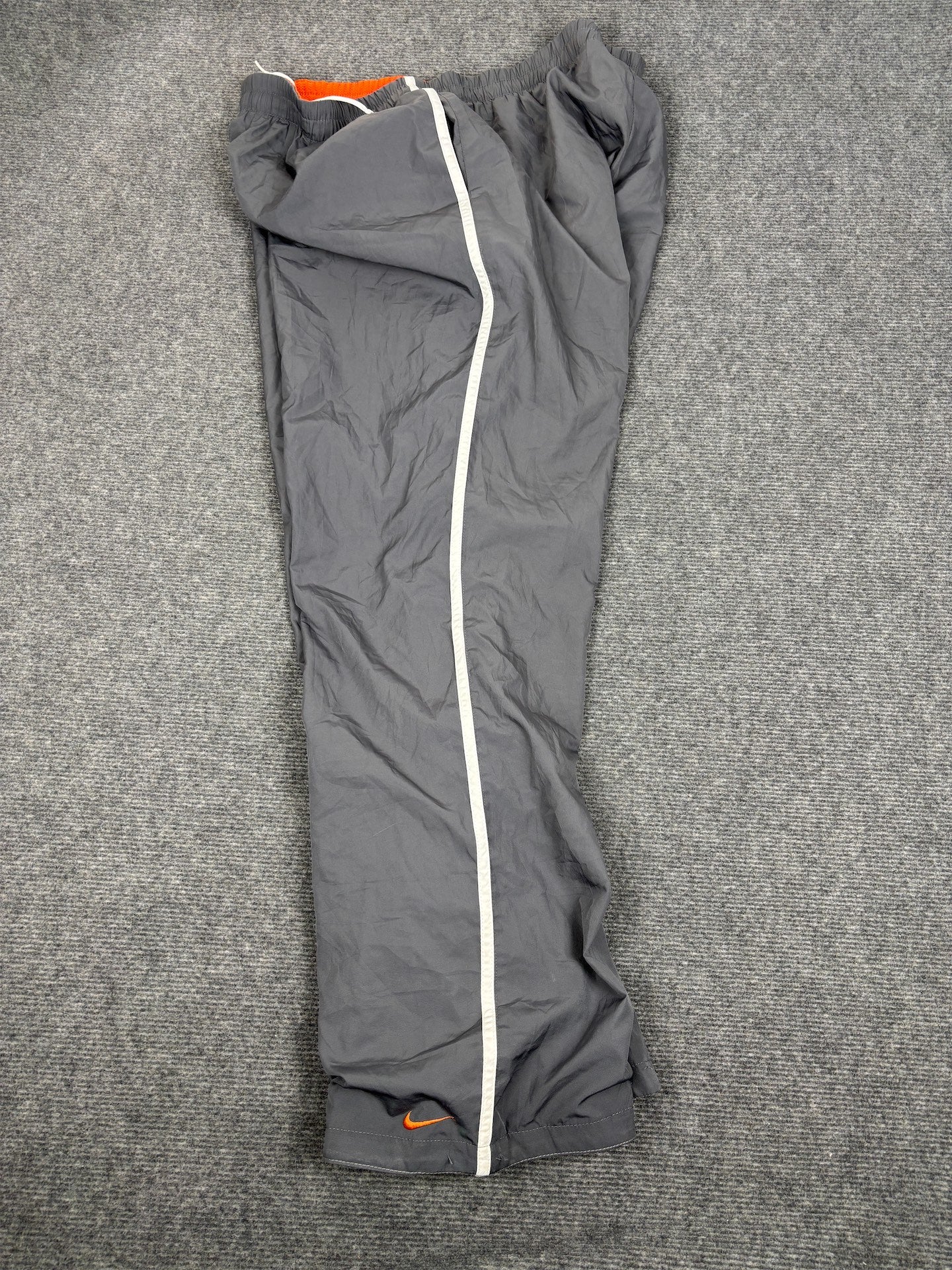 Vintage Y2K Nike Track Pants Women's L Grey White Piping Orange Ankle Swoosh
