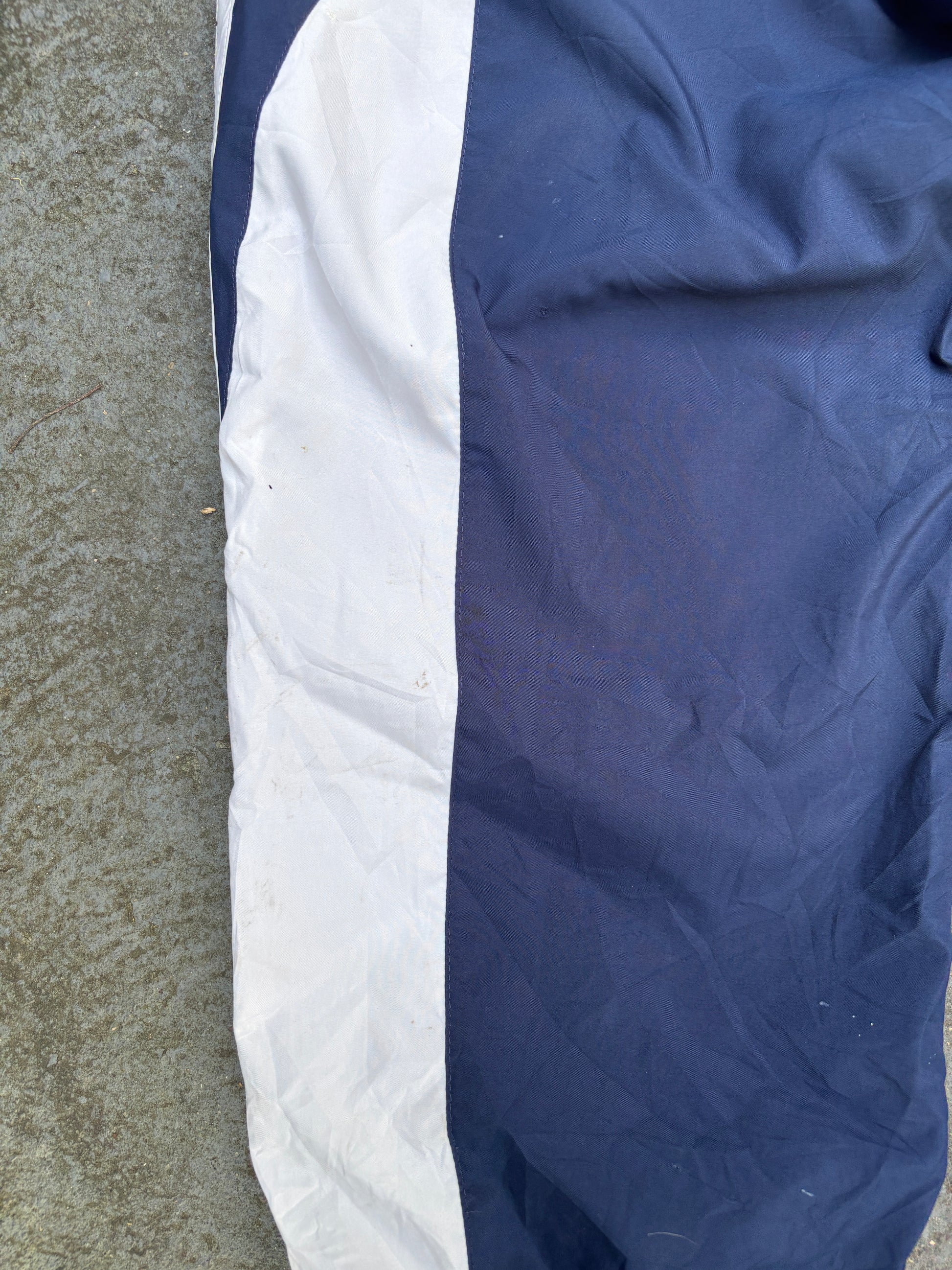 Vintage 90s Nike Football Track Pants L Navy White Detail Logo Wide Leg Ankle Zip