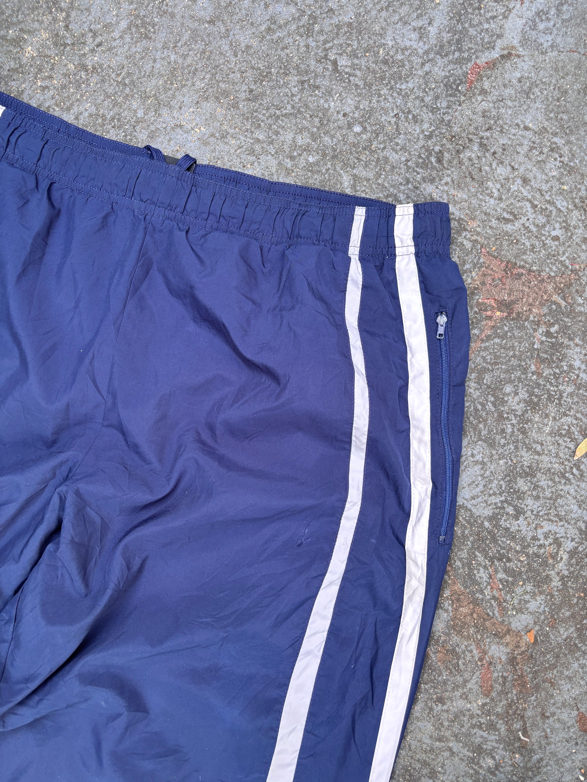 Vintage 90s Nike Football Track Pants L Navy White Detail Logo Wide Leg Ankle Zip
