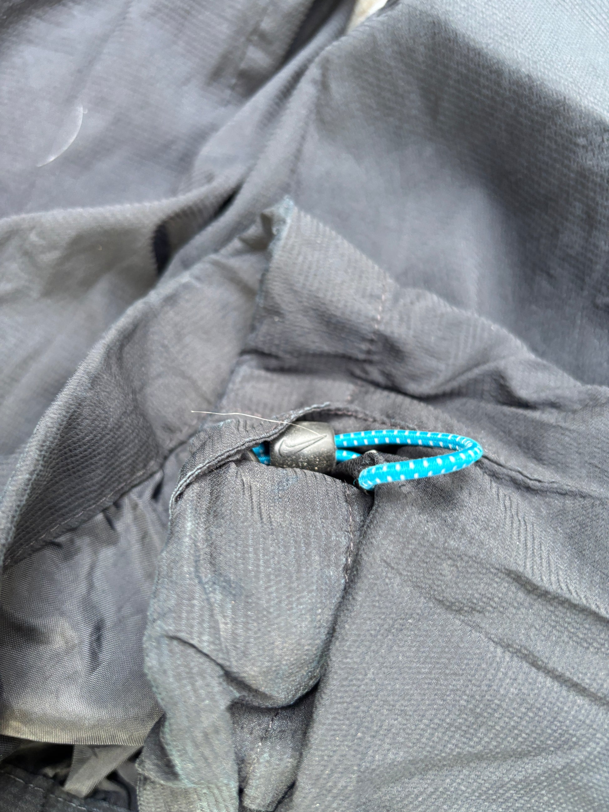 Vintage Y2K Nike Track Pants Fits L/XL Black Blue Nike Air Spell Out Bungee Tabs Nylon