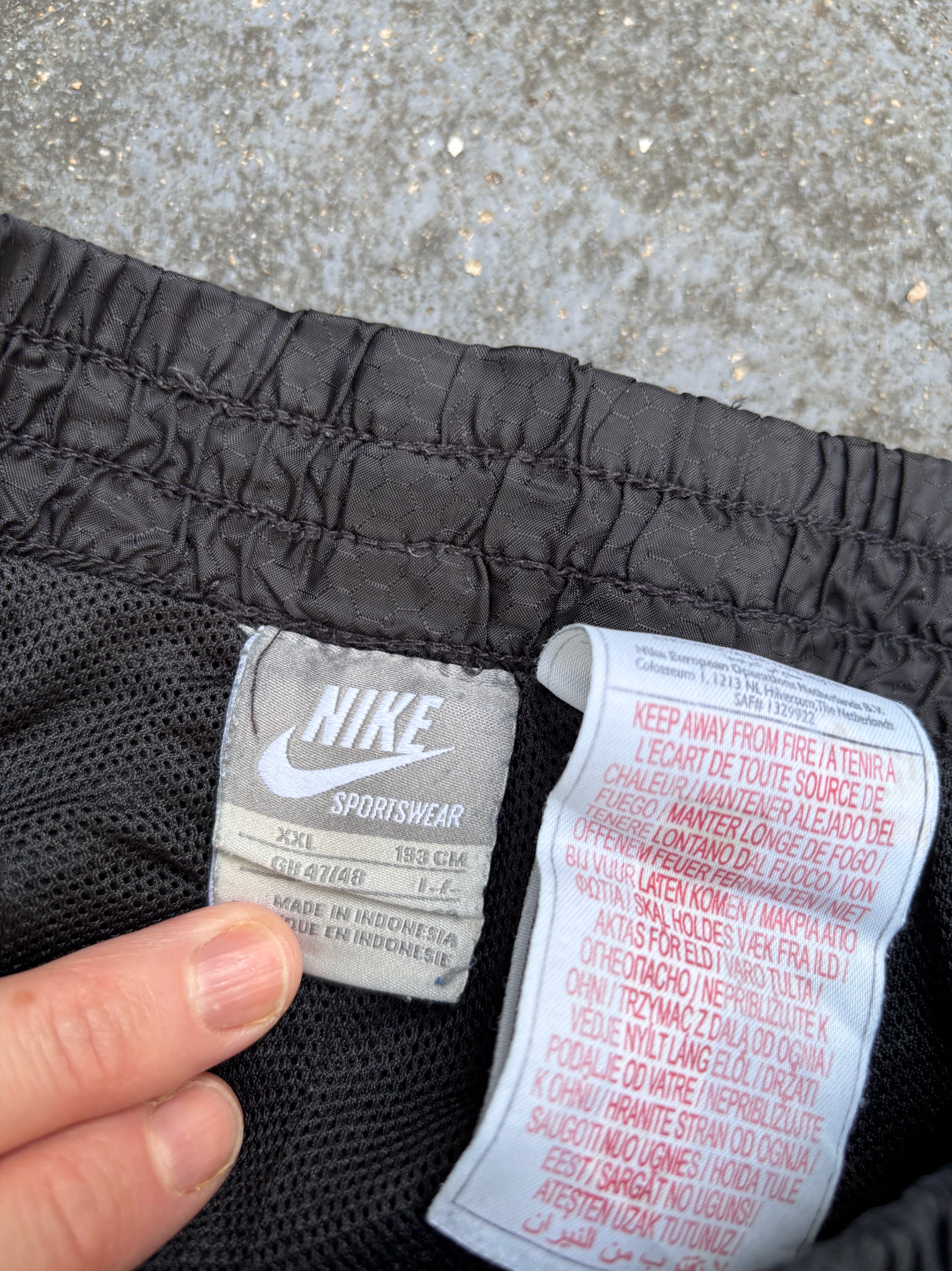 Vintage Y2K Nike Track Pants Fits L/XL Black Blue Nike Air Spell Out Bungee Tabs Nylon