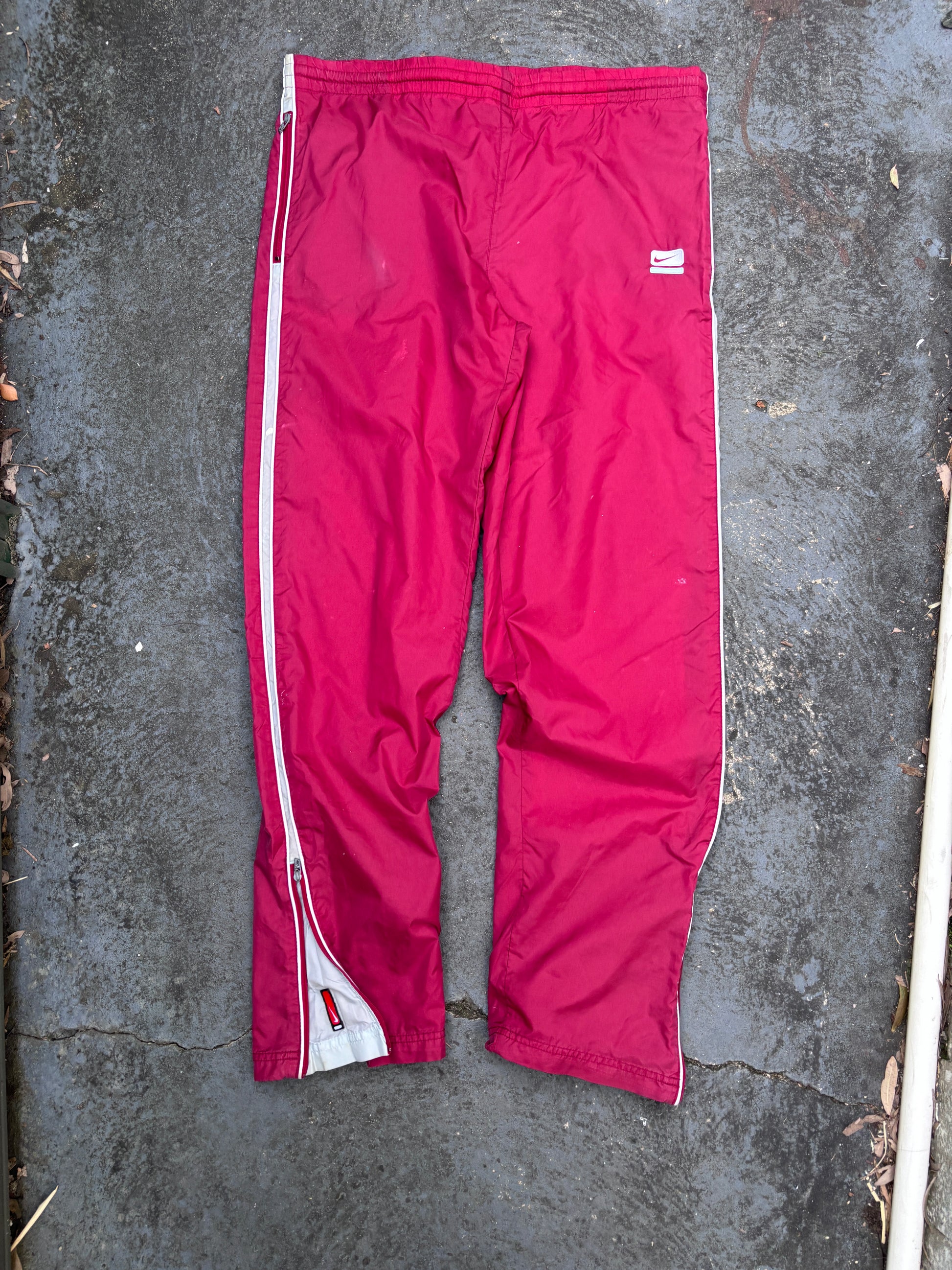 Vintage Y2K Nike Track Pants Womens M Red Grey White Detail Wide Leg Ankle Zip Logo
