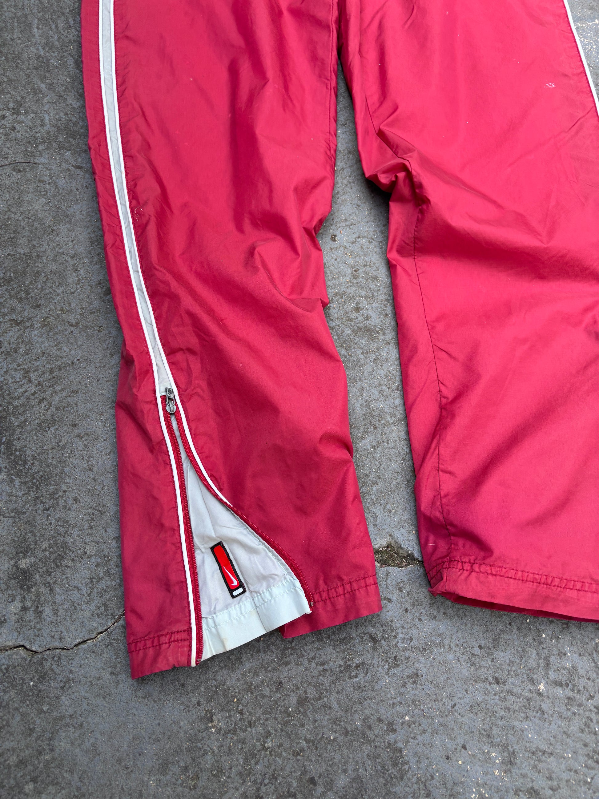 Vintage Y2K Nike Track Pants Womens M Red Grey White Detail Wide Leg Ankle Zip Logo