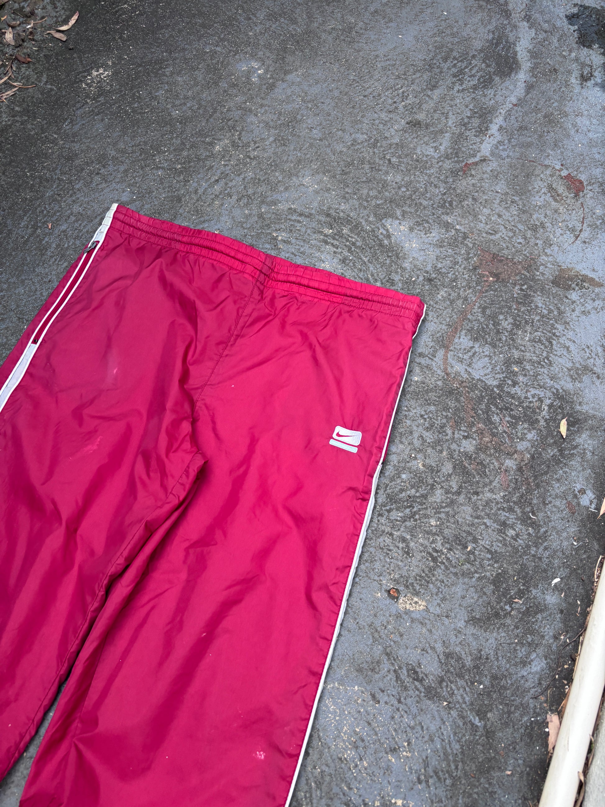 Vintage Y2K Nike Track Pants Womens M Red Grey White Detail Wide Leg Ankle Zip Logo