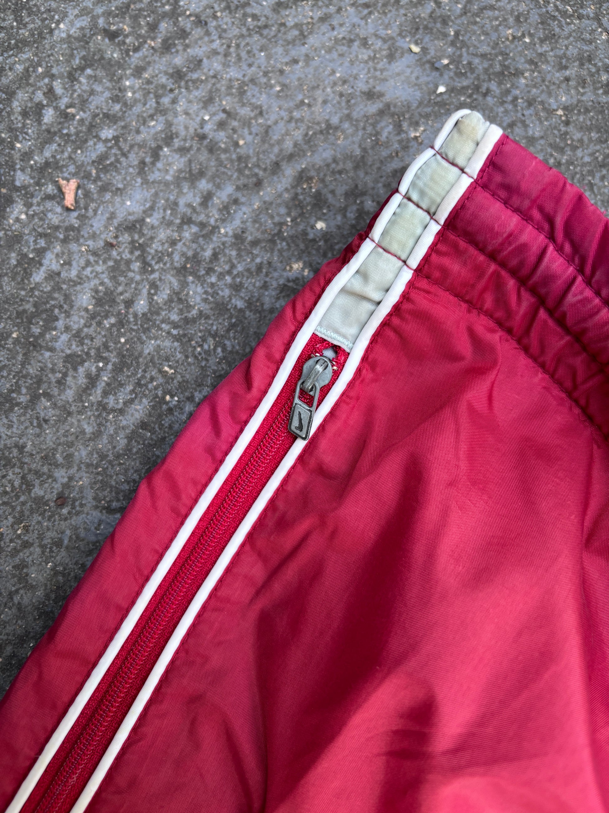 Vintage Y2K Nike Track Pants Womens M Red Grey White Detail Wide Leg Ankle Zip Logo