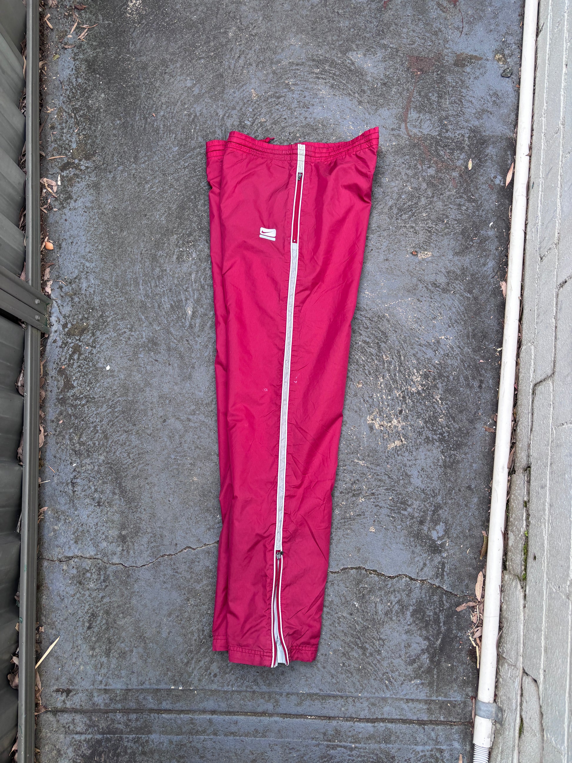 Vintage Y2K Nike Track Pants Womens M Red Grey White Detail Wide Leg Ankle Zip Logo