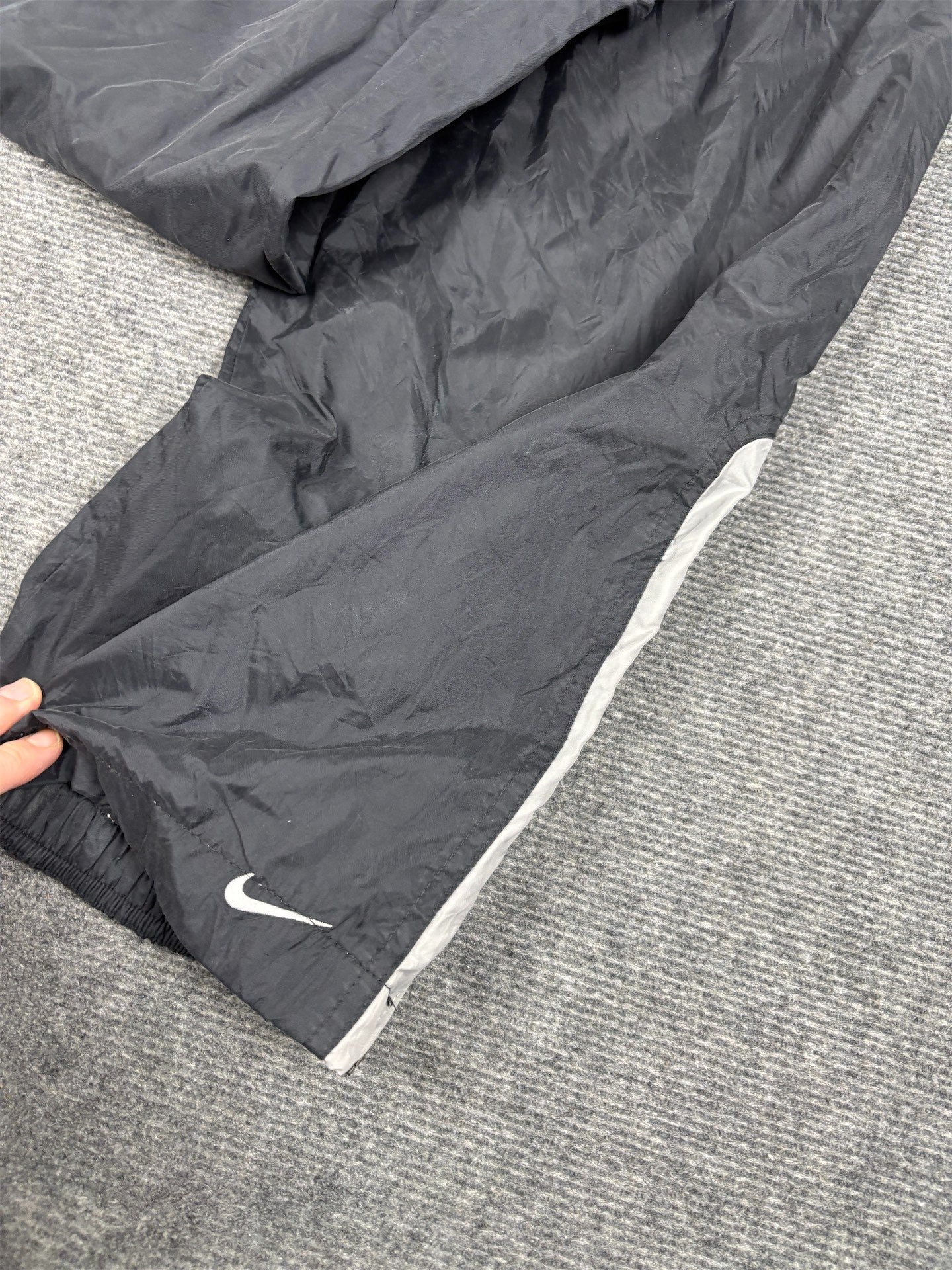 Vintage Y2K Nike Track Pants Men's L Black Grey Swoosh Panel Baggy Joggers