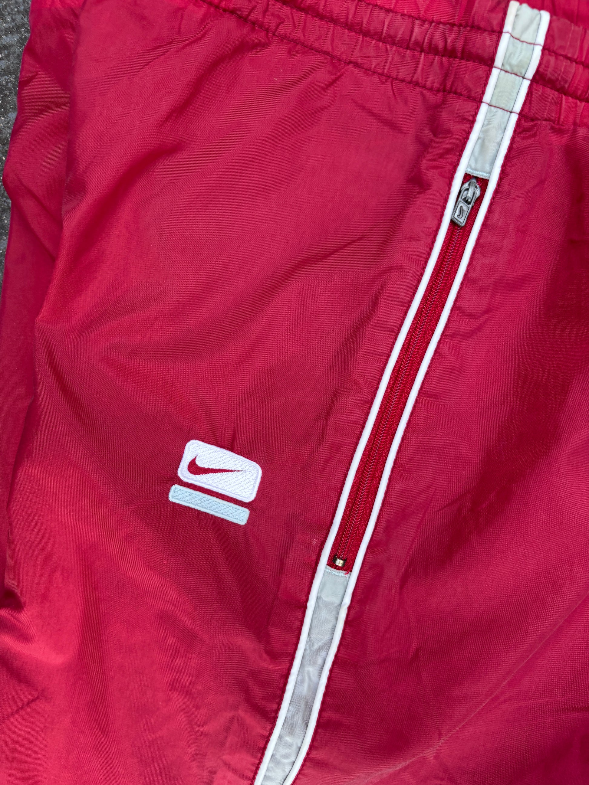 Vintage Y2K Nike Track Pants Womens M Red Grey White Detail Wide Leg Ankle Zip Logo