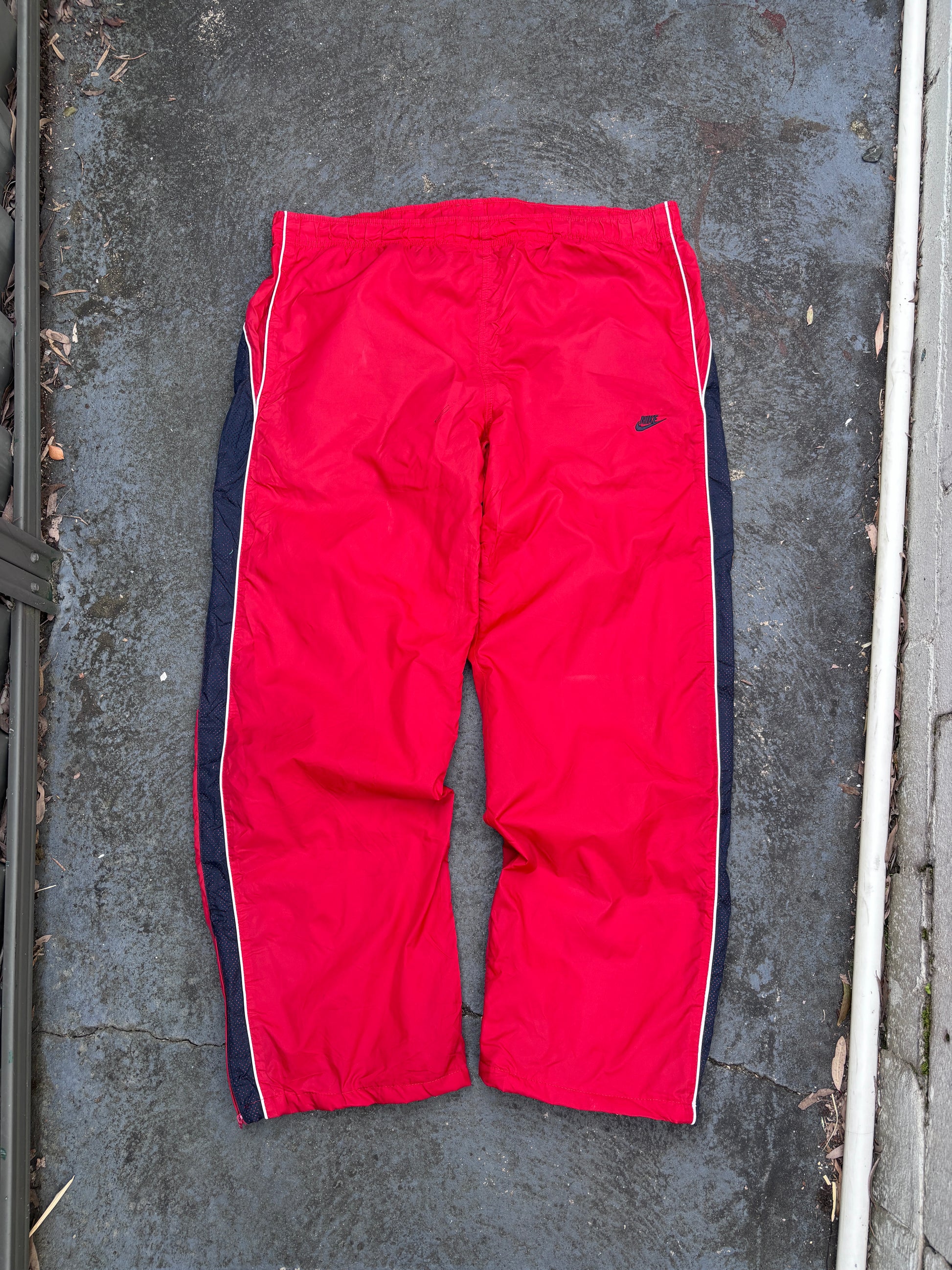 Vintage Y2K Nike Track Pants XL Red White Navy Detail Super Wide Leg Windbreaker