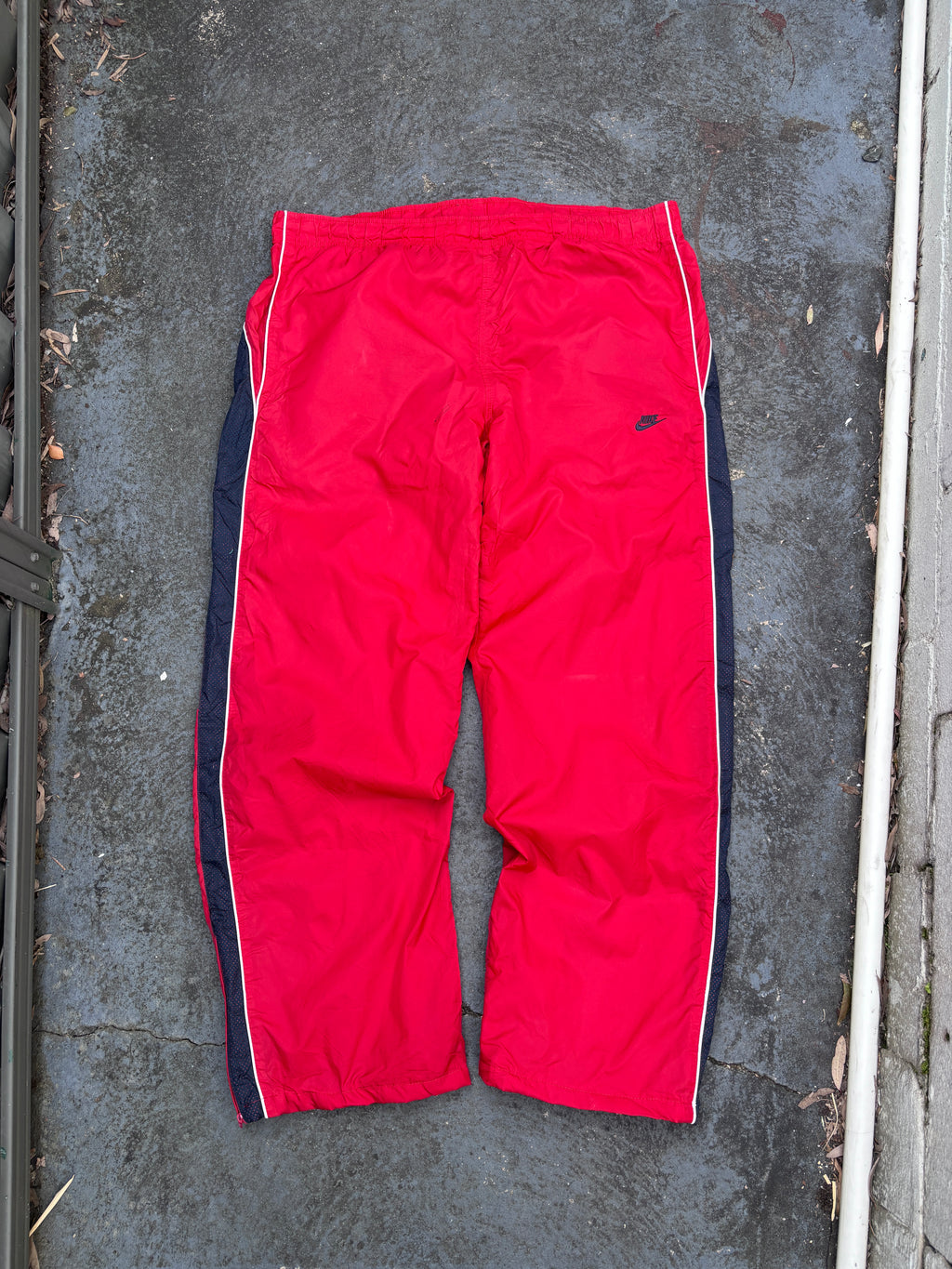Vintage Y2K Nike Track Pants XL Red White Navy Detail Super Wide Leg Windbreaker
