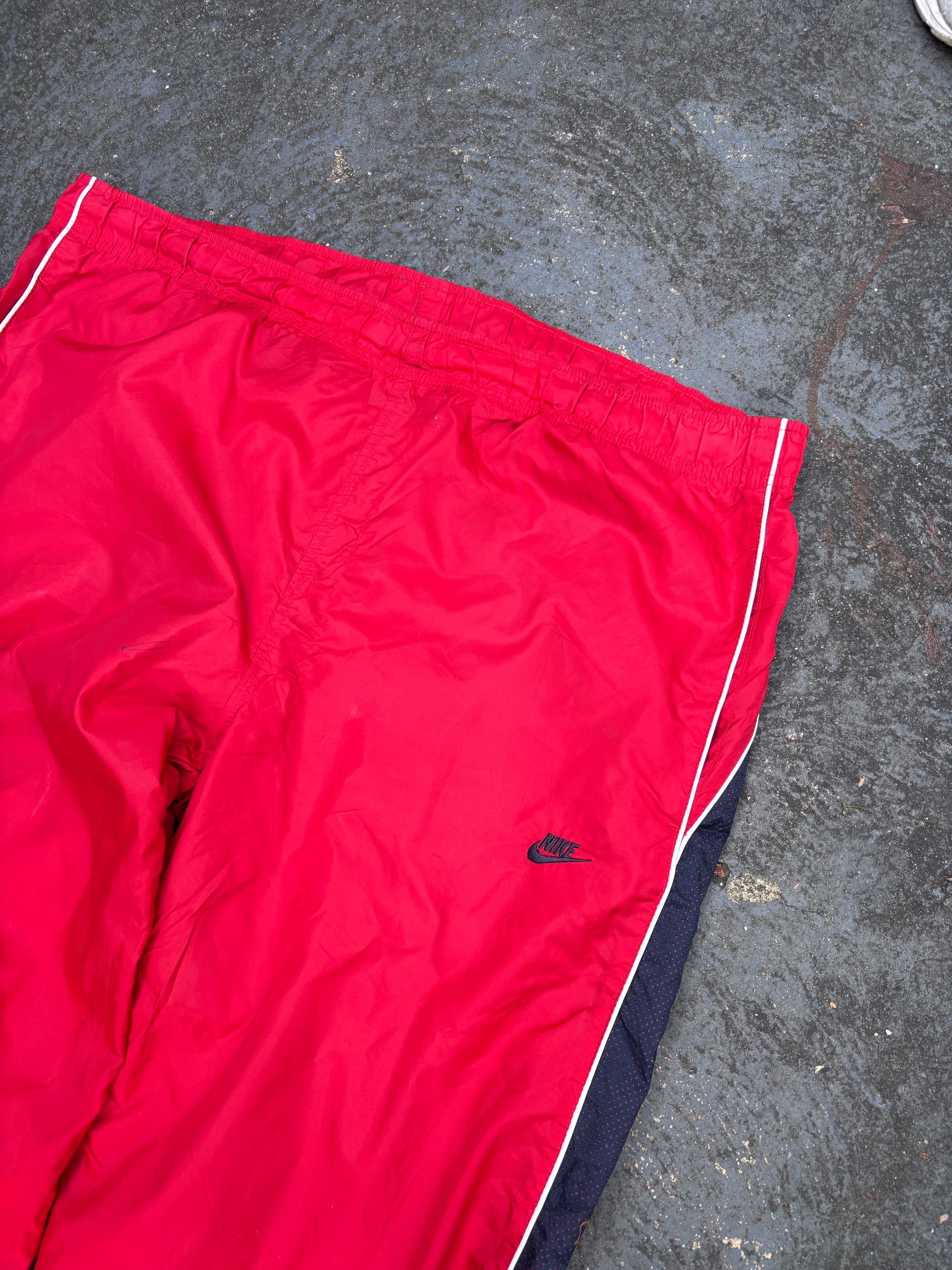 Vintage Y2K Nike Track Pants XL Red White Navy Detail Super Wide Leg Windbreaker