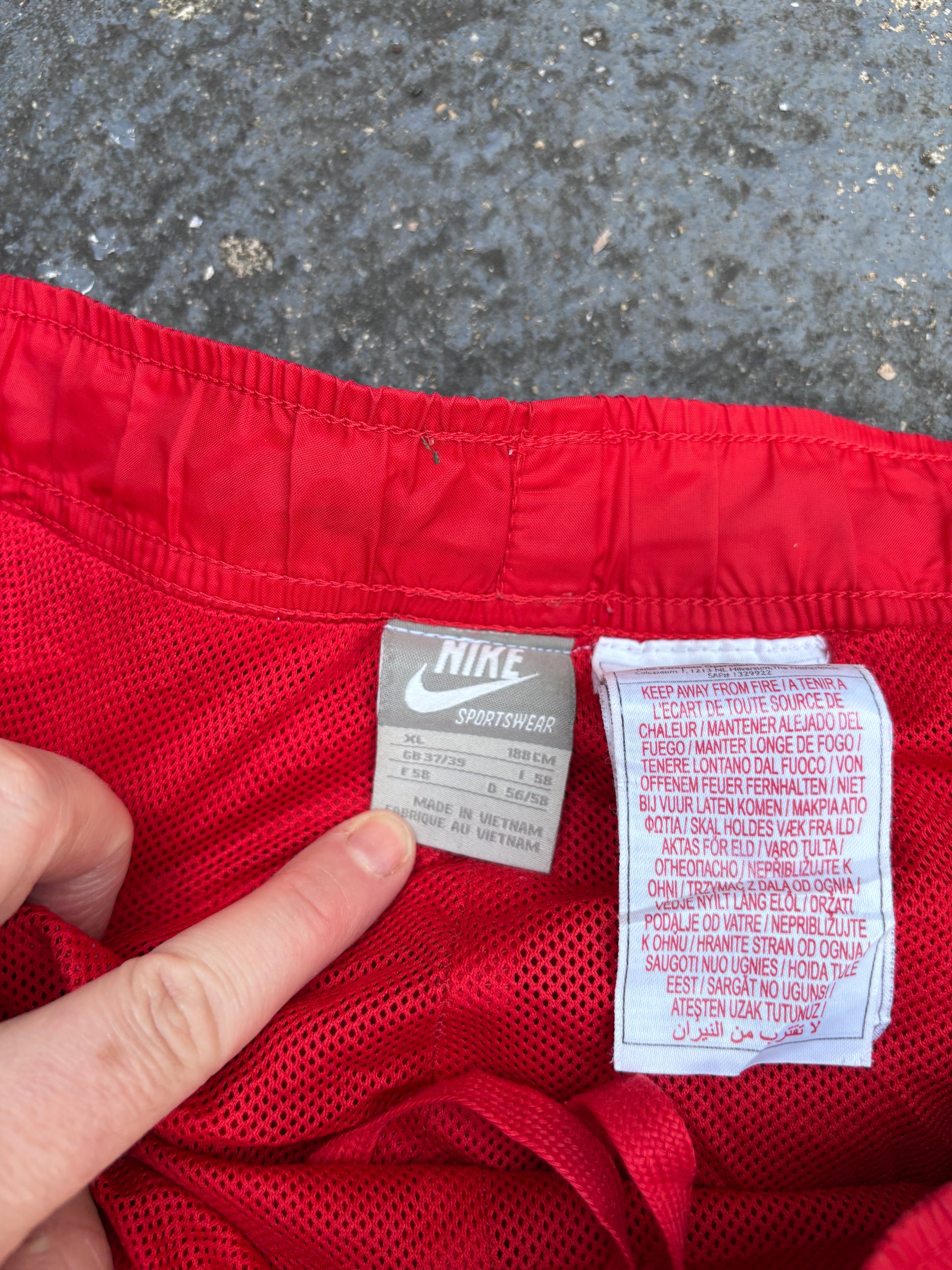 Vintage Y2K Nike Track Pants XL Red White Navy Detail Super Wide Leg Windbreaker